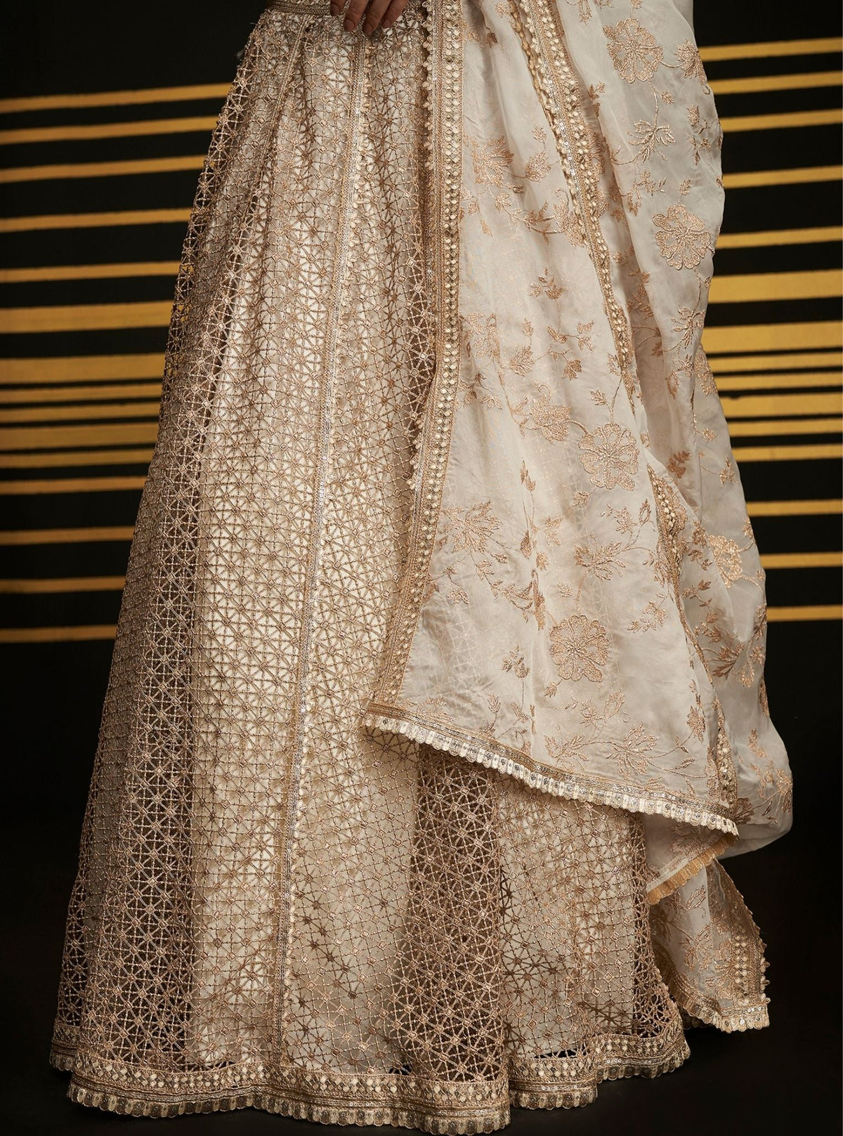 Rehnuma Guipure Off White Lehenga