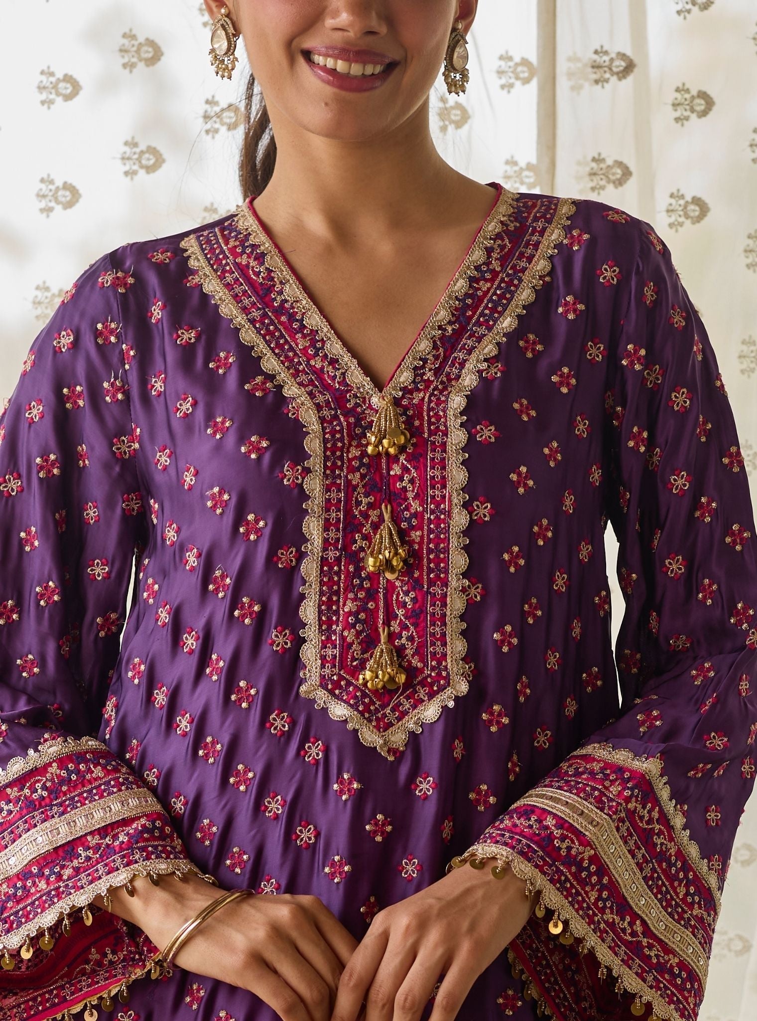 Survani Bemberg Satin Purple Kurta With Fuschia Salwar