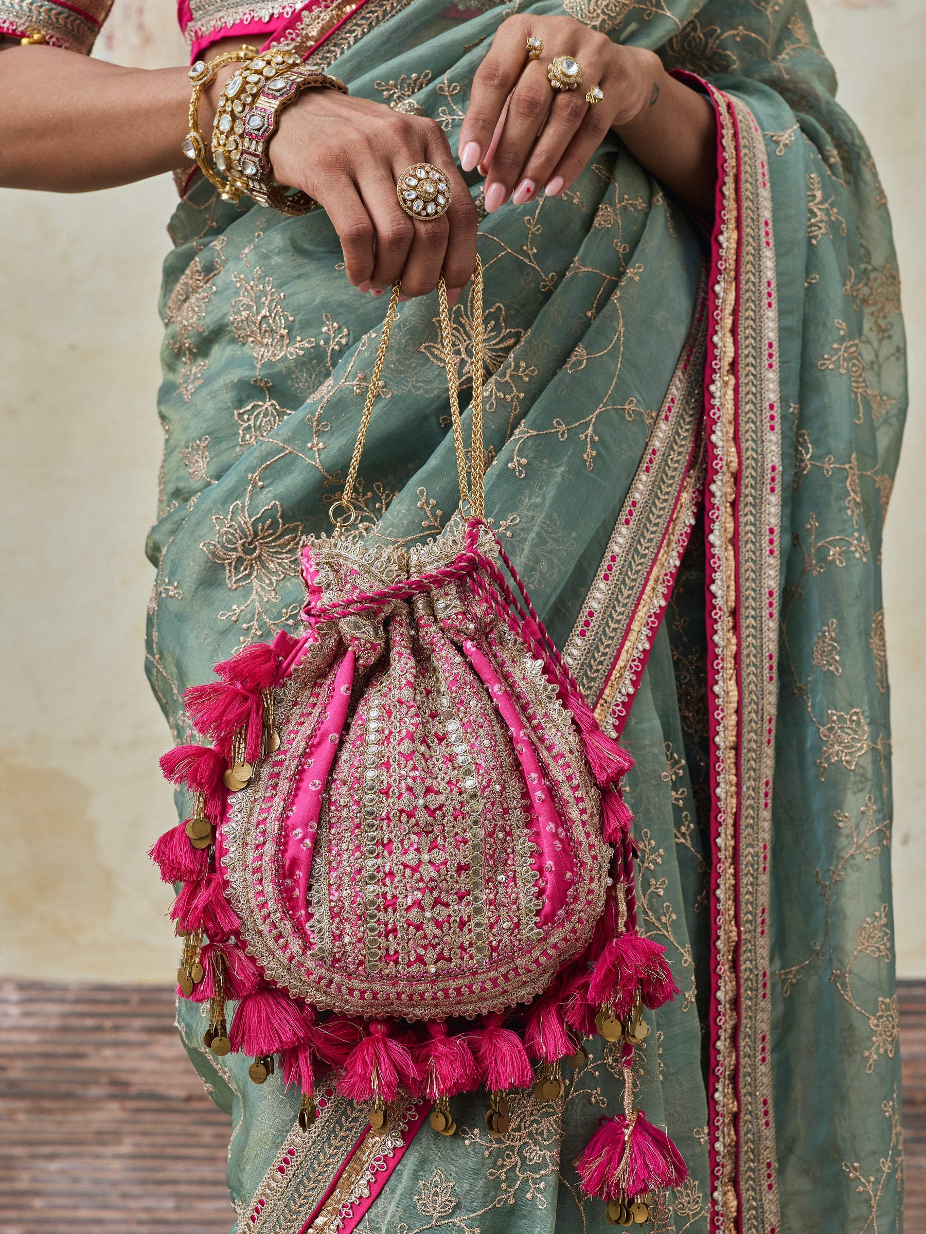 Parthi Lurex Organza Teal Blue Saree