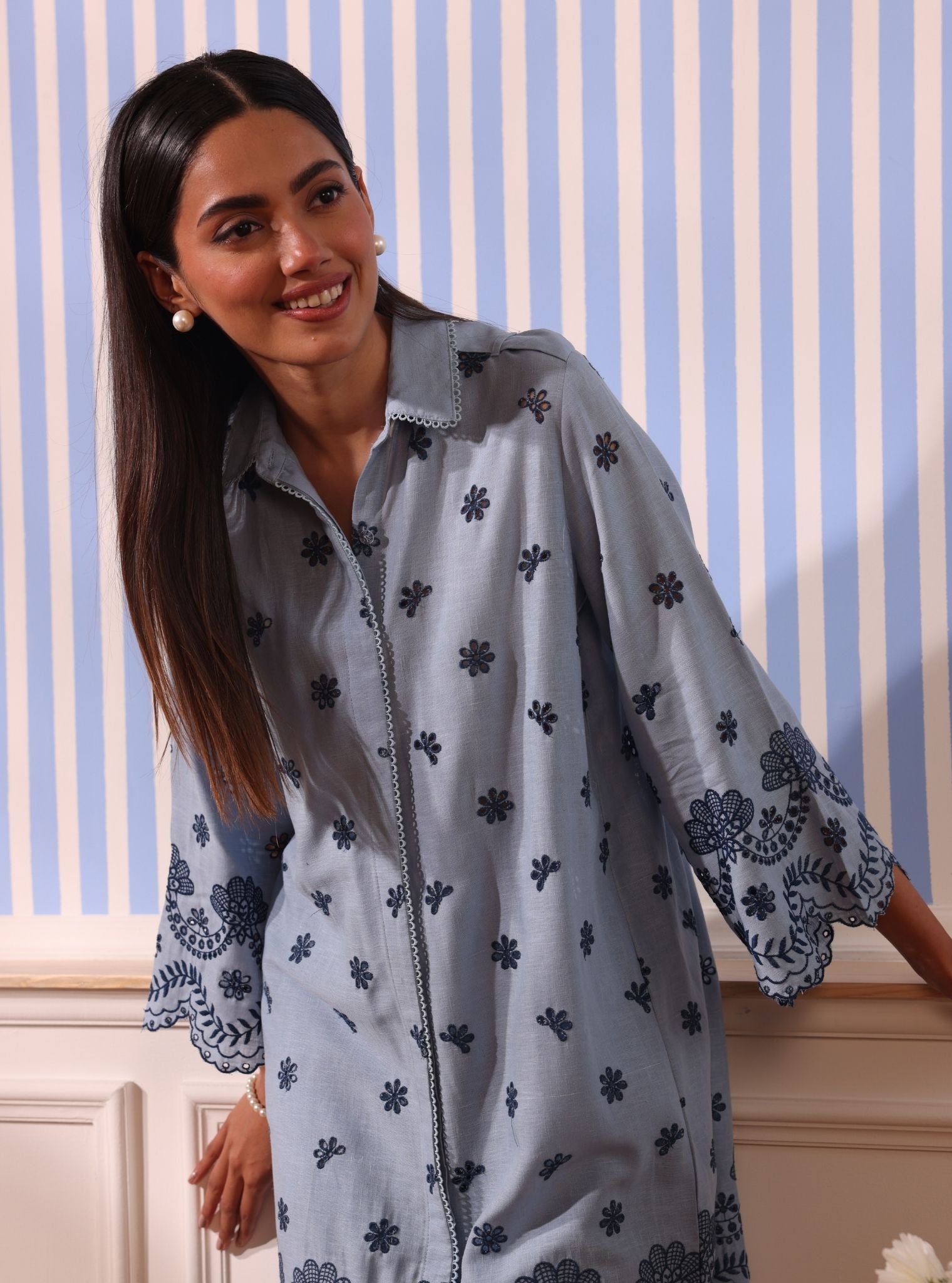 Mulmul Linen Odin Light Blue Kurta With Mulmul Linen Odin Light Blue Pant