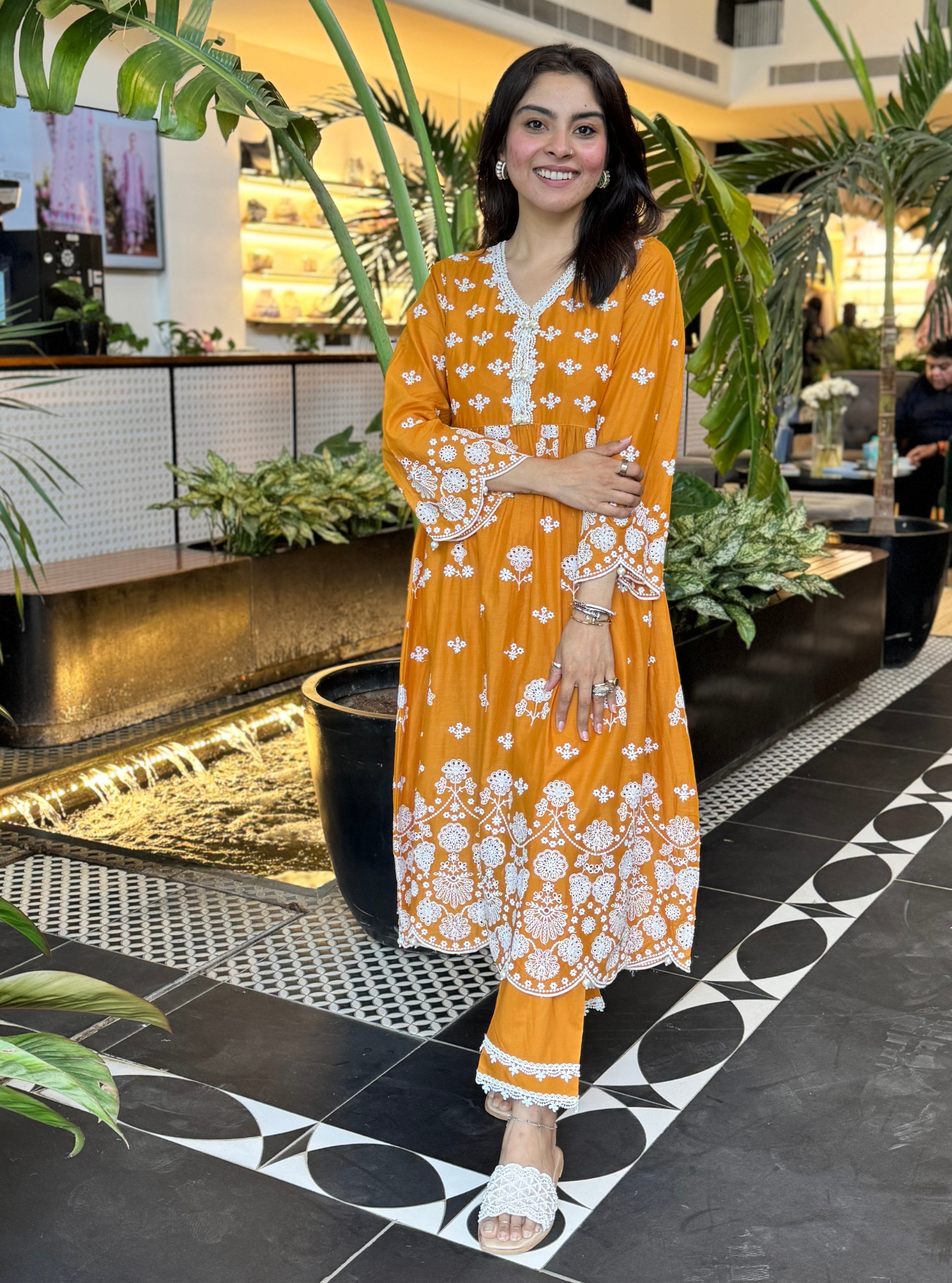 Nilan Supima Cotton Orange Anarkali Kurta Set