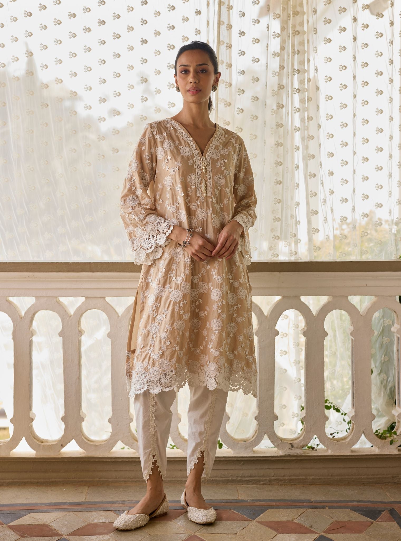 Aaranya Supima Cotton Beige Kurta Set