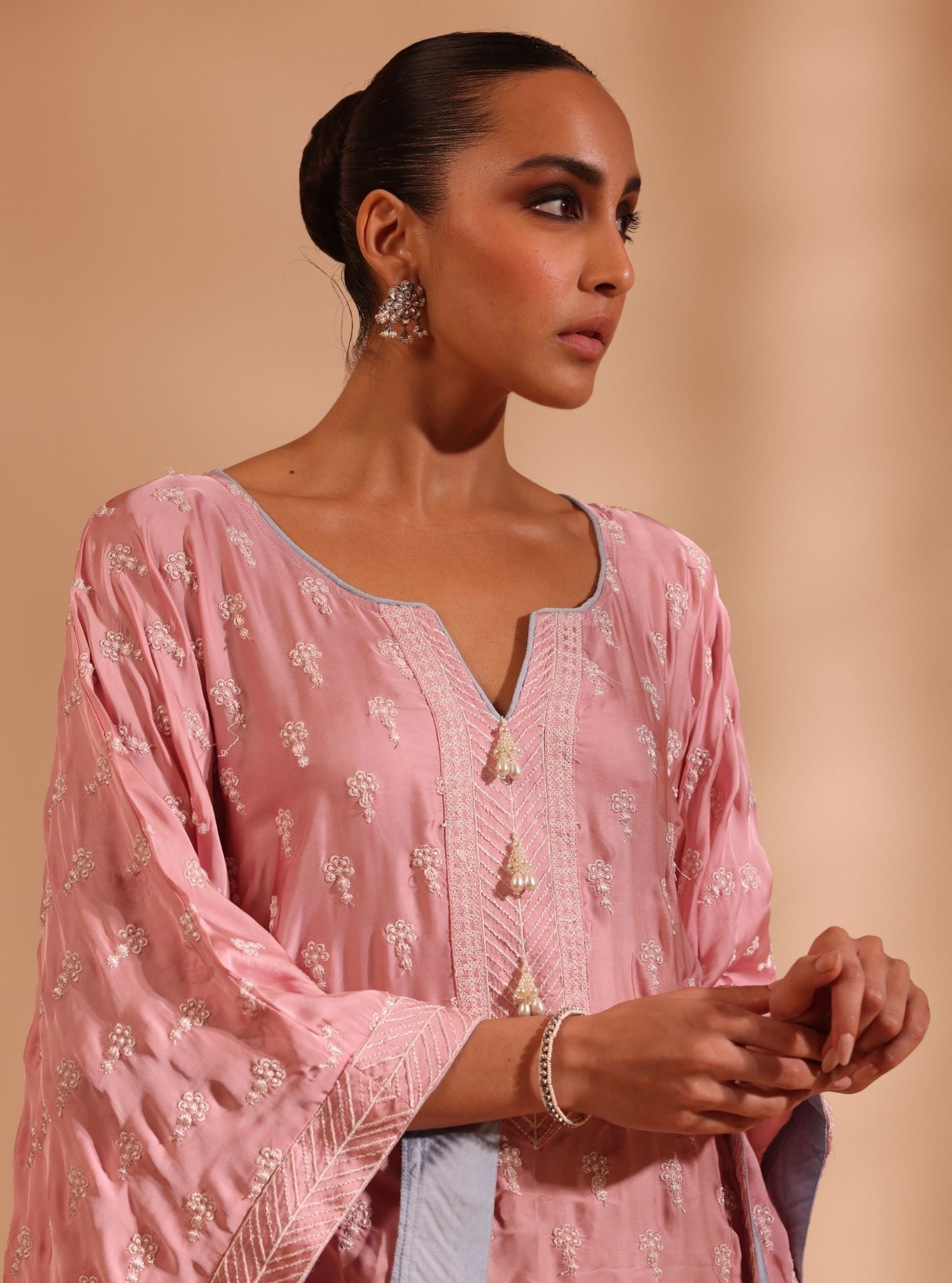 Mulmul Cupro Satin Niti Onion Pink Kaftan