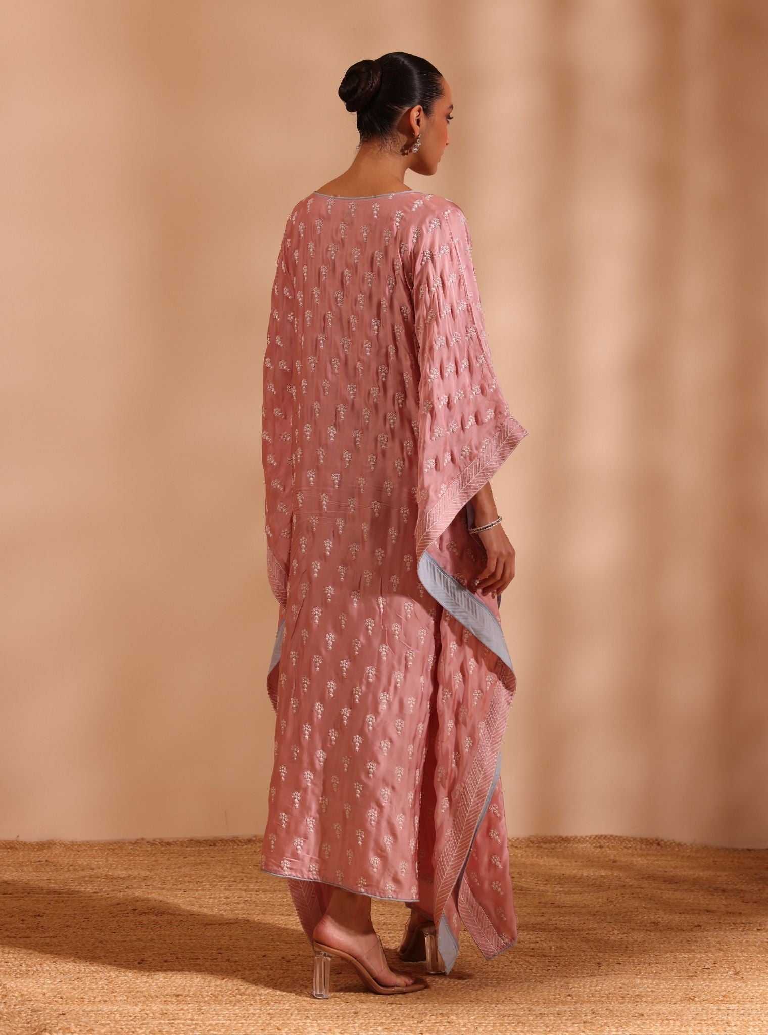 Mulmul Cupro Satin Niti Onion Pink Kaftan