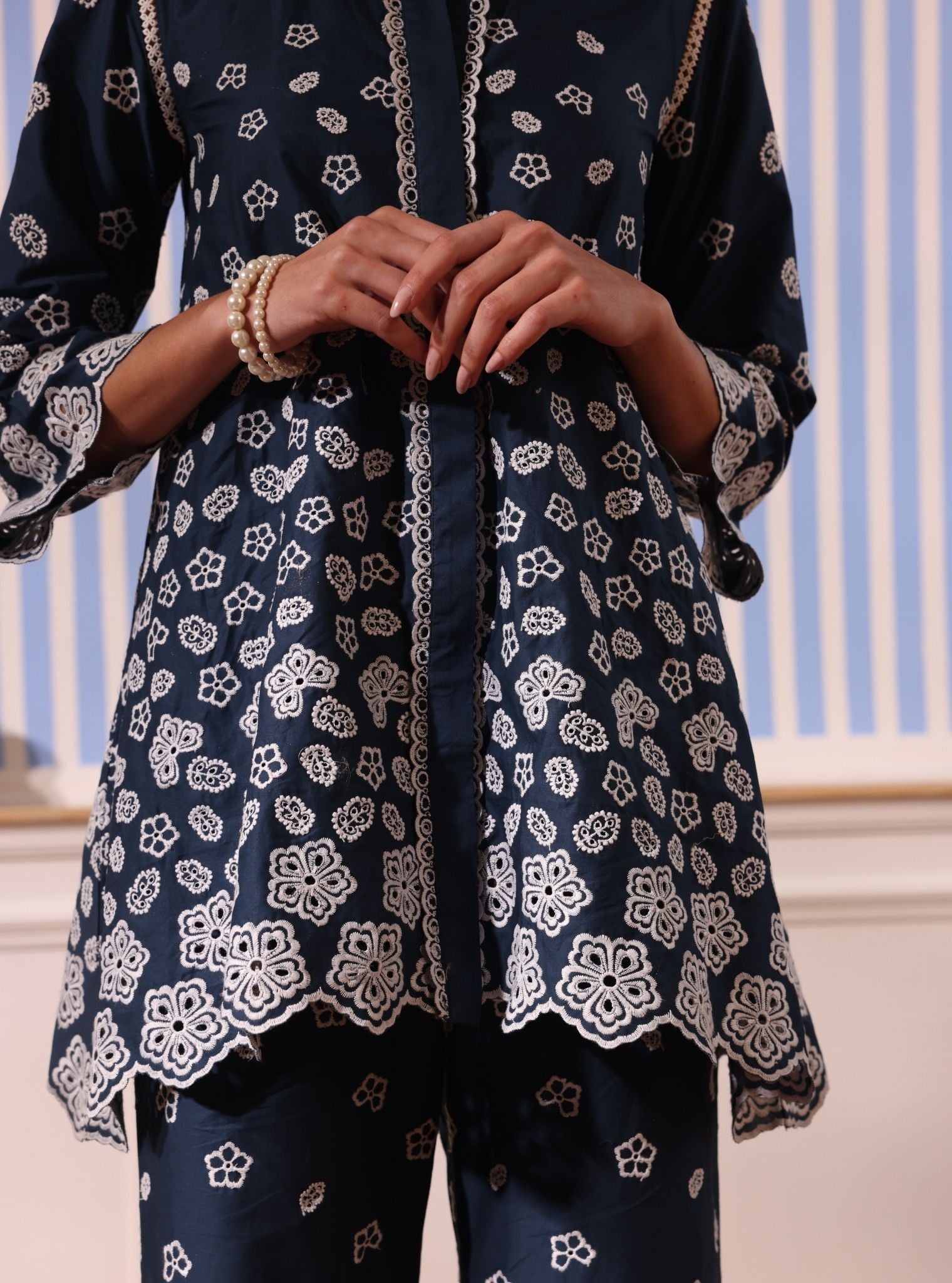 Mulmul Cotton Nidha Navy Shirt With Mulmul Cotton Nidha Navy Pant