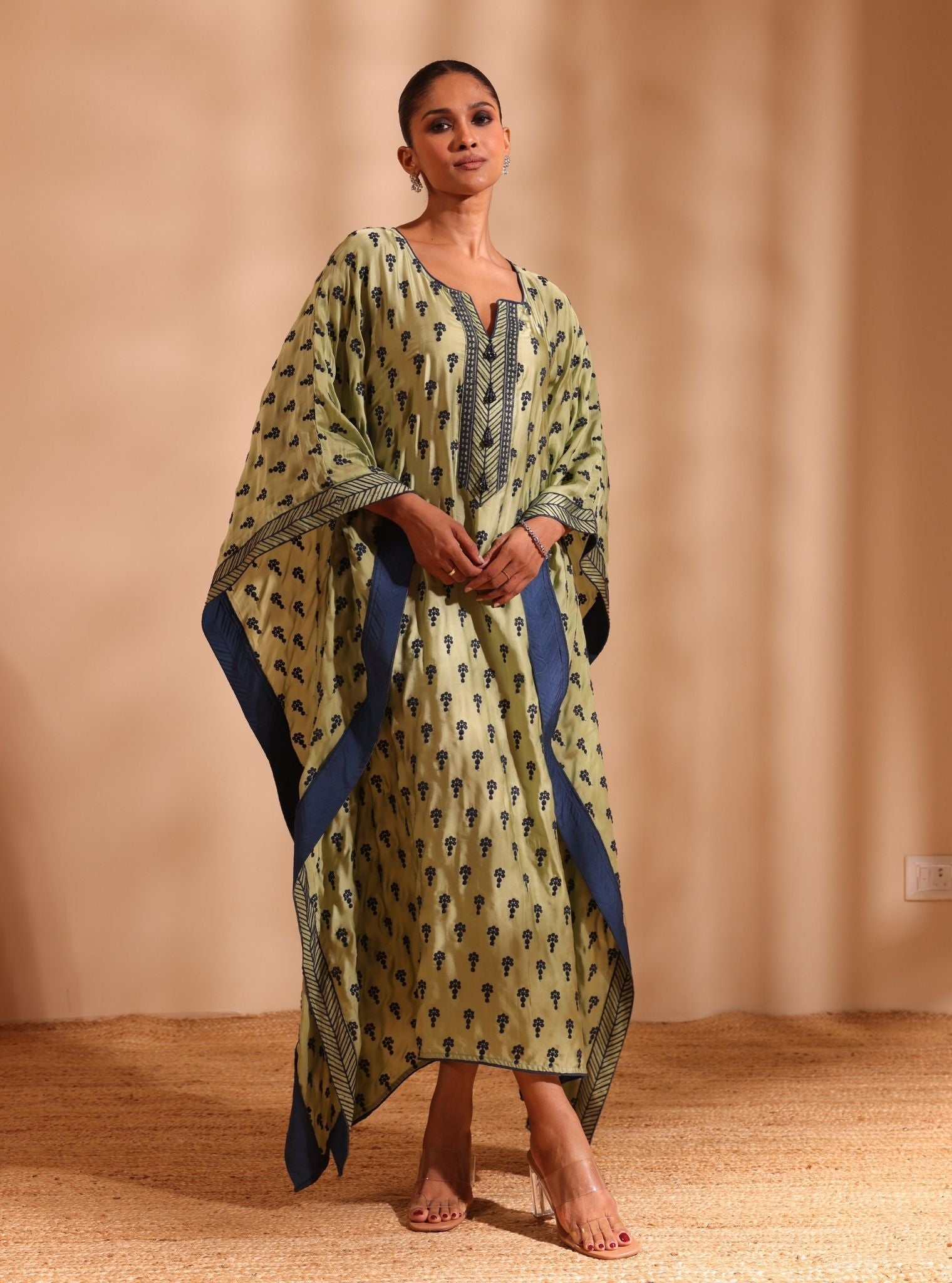 Mulmul Cupro Satin Niti Green Kaftan
