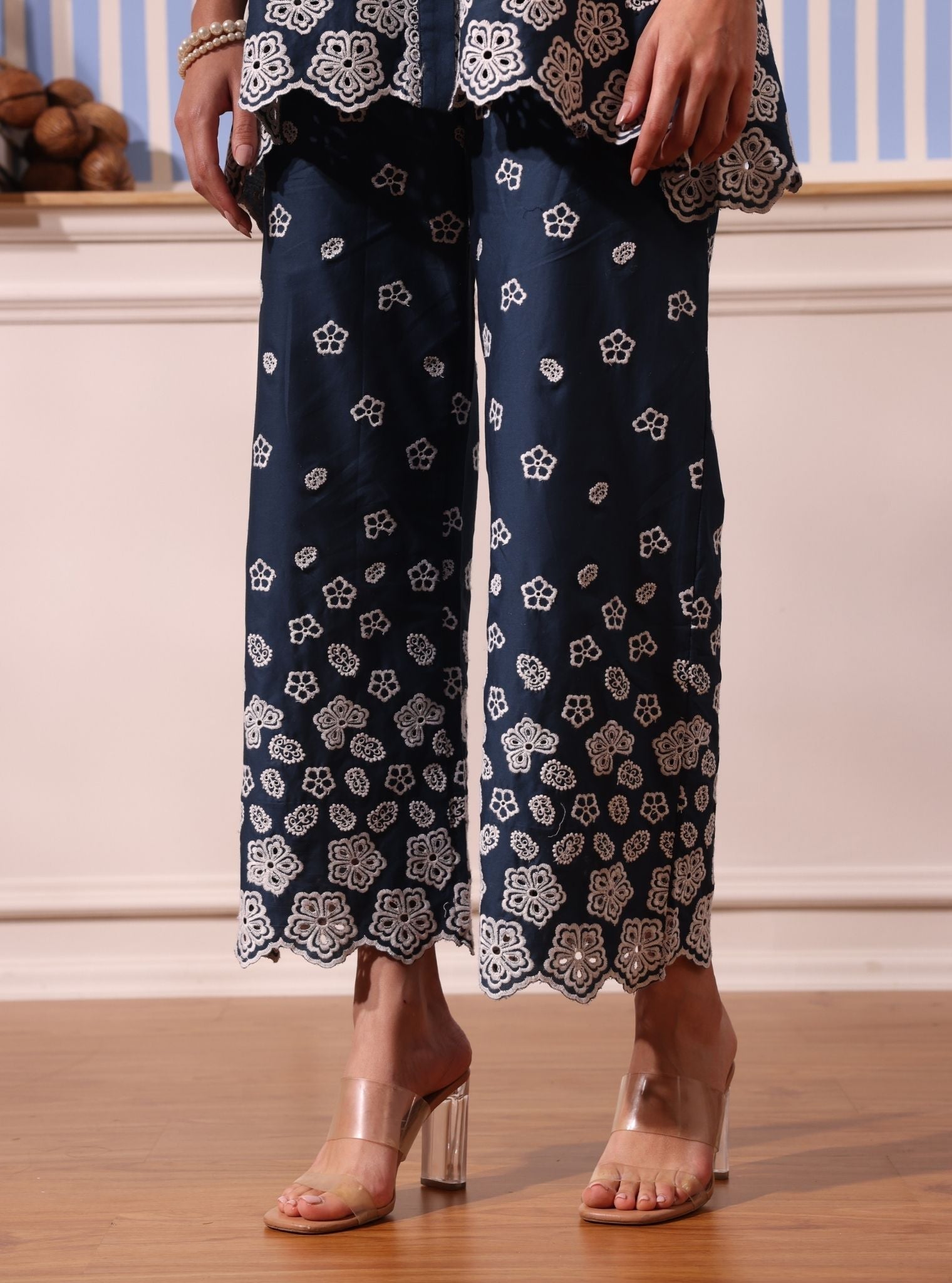 Mulmul Cotton Nidha Navy Shirt With Mulmul Cotton Nidha Navy Pant