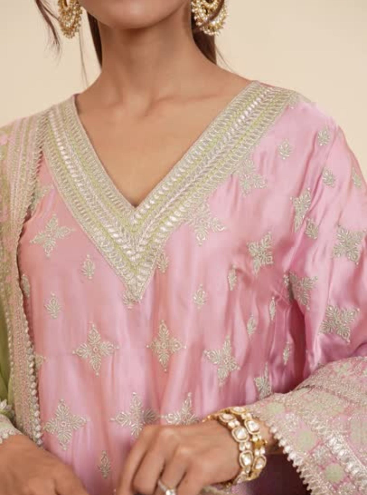 Mulmul Cupro Satin Anni Onion Pink Kurta With Mulmul Cupro Satin Anni Onion Pink Pant