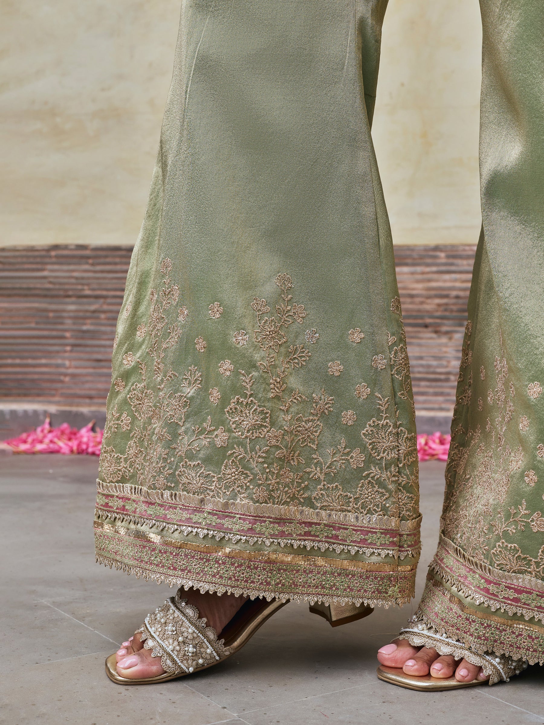 Odhira Tissue Organza Fuchsia & Green Sharara Set