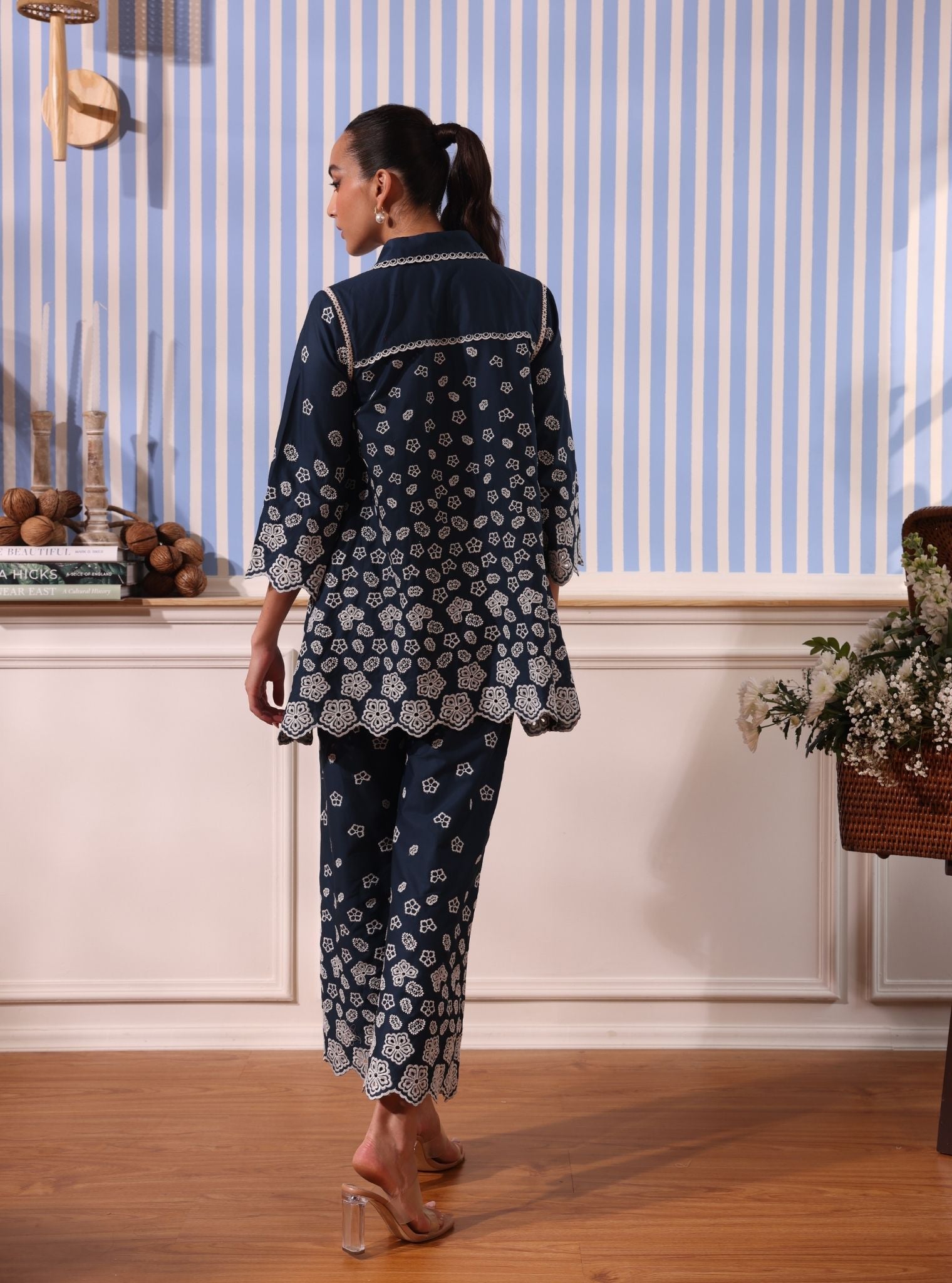 Mulmul Cotton Nidha Navy Shirt With Mulmul Cotton Nidha Navy Pant