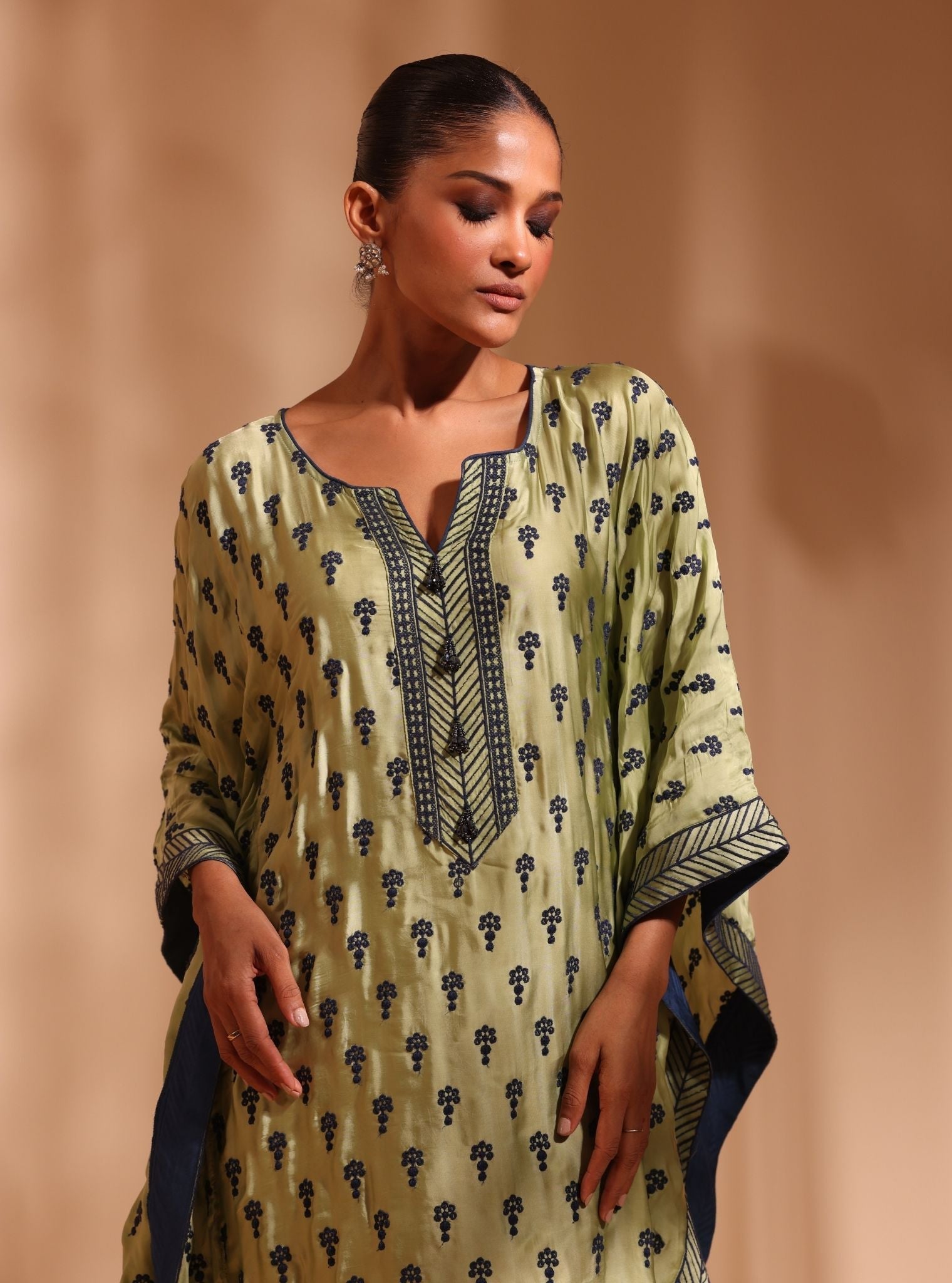 Mulmul Cupro Satin Niti Green Kaftan