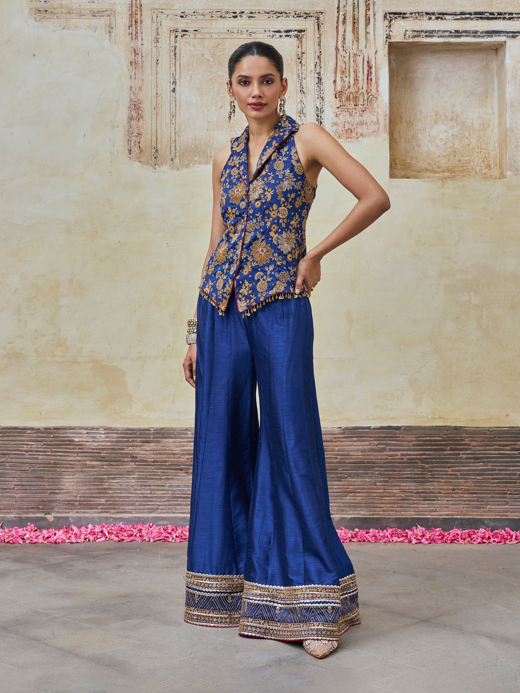 Kairavi Bemberg Raw Silk Blue Waistcoat & Sharara