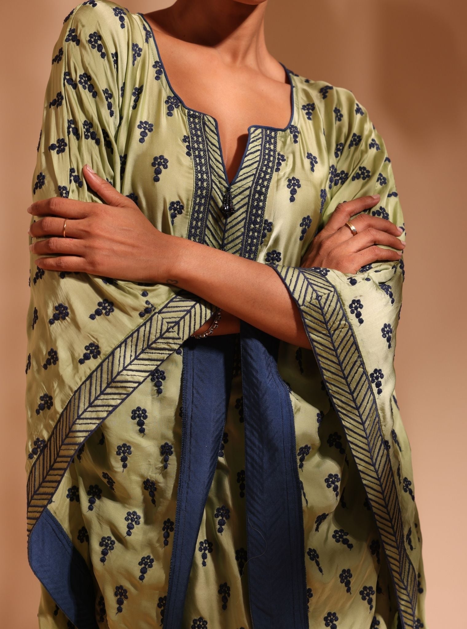 Mulmul Cupro Satin Niti Green Kaftan