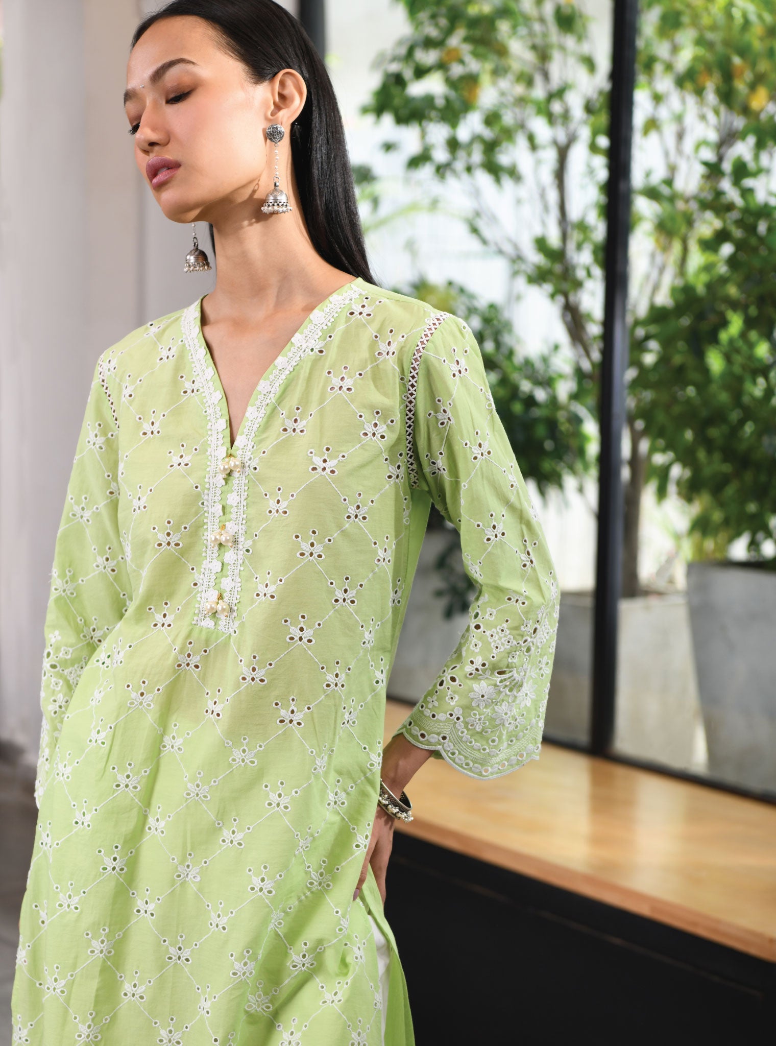 Mulmul Supima Cotton Perth Green Kurta