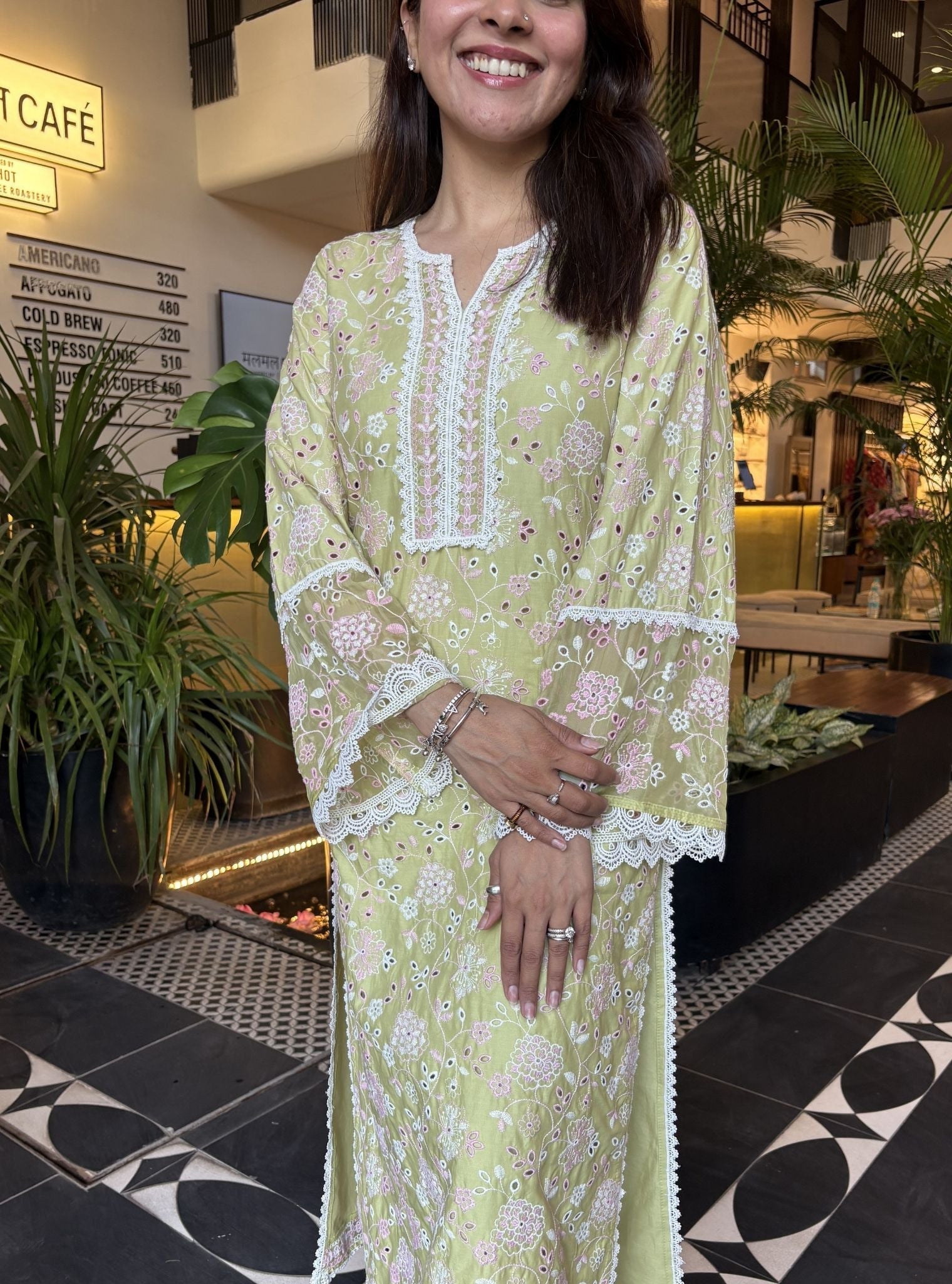 Aaroh Supima Cotton Lime Kurta Set