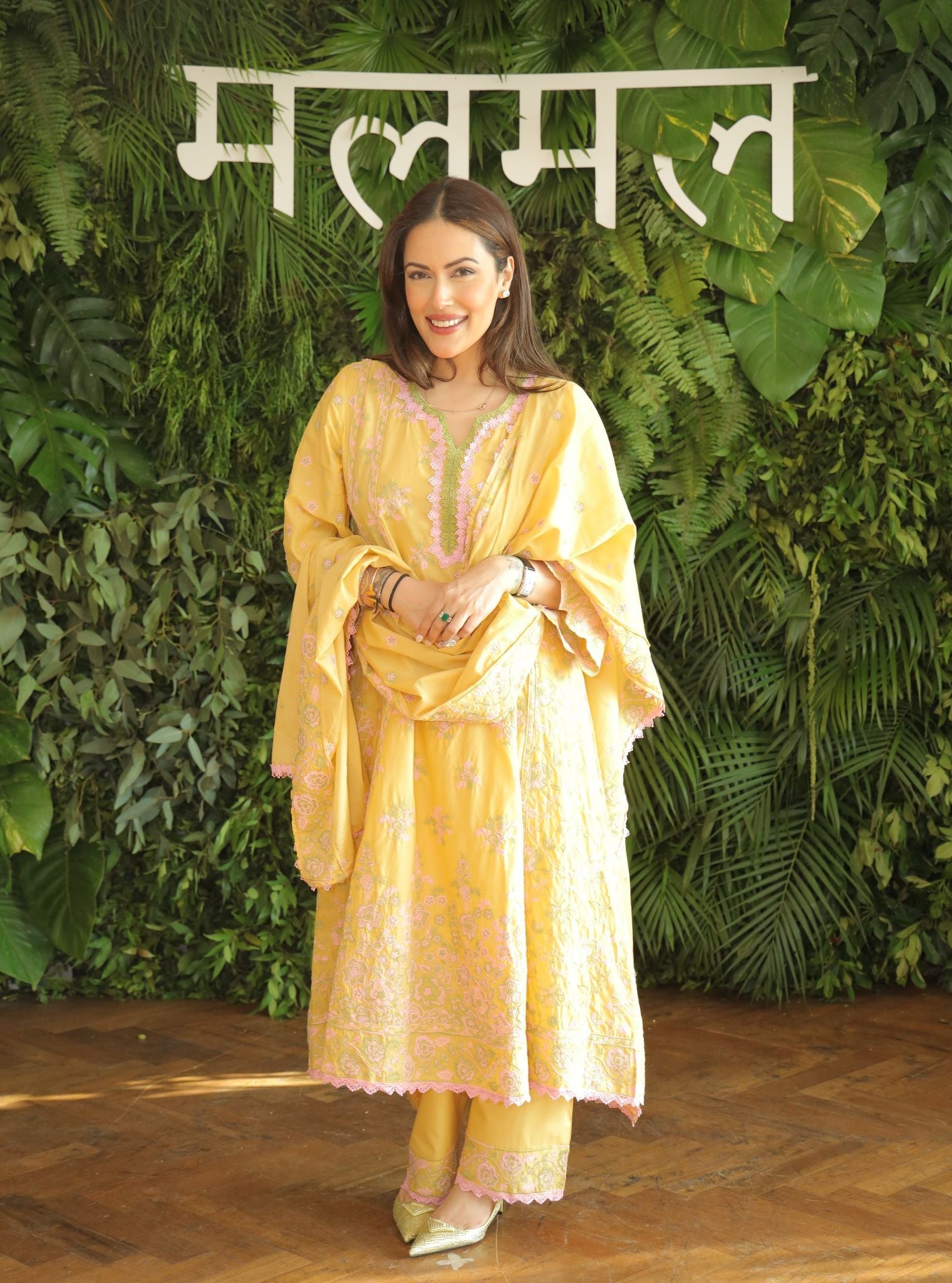 Mulmul Cotton Aavya Yellow Anarkali Kurta With Mulmul Cotton Aavya Yellow Pant