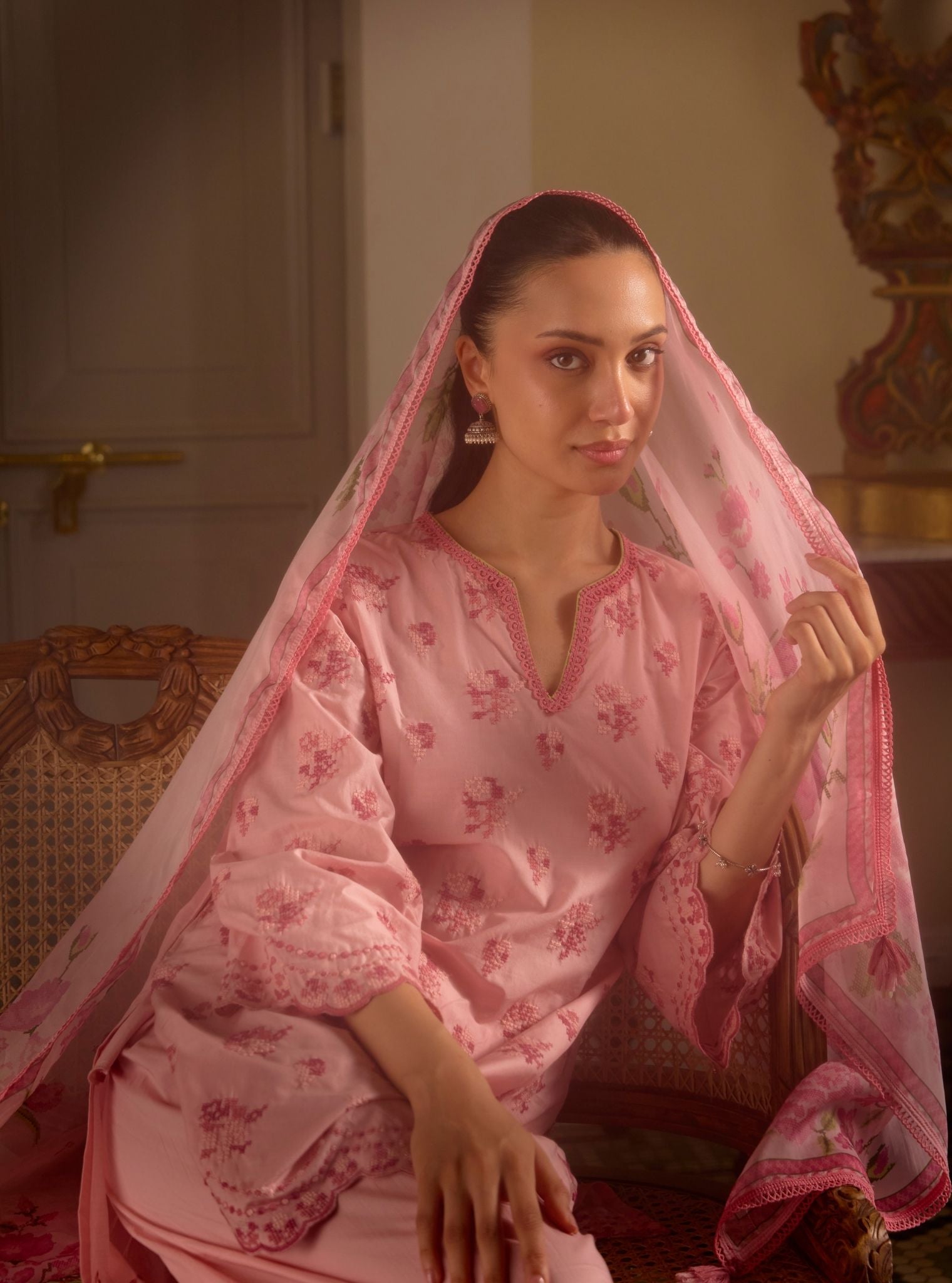 Aviya Supima Cotton Pink Kurta With Farshi Salwar