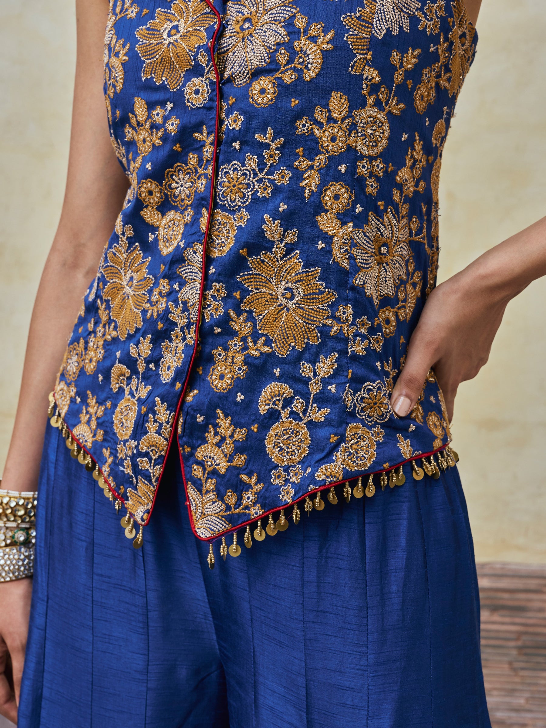 Kairavi Bemberg Raw Silk Blue Waistcoat & Sharara