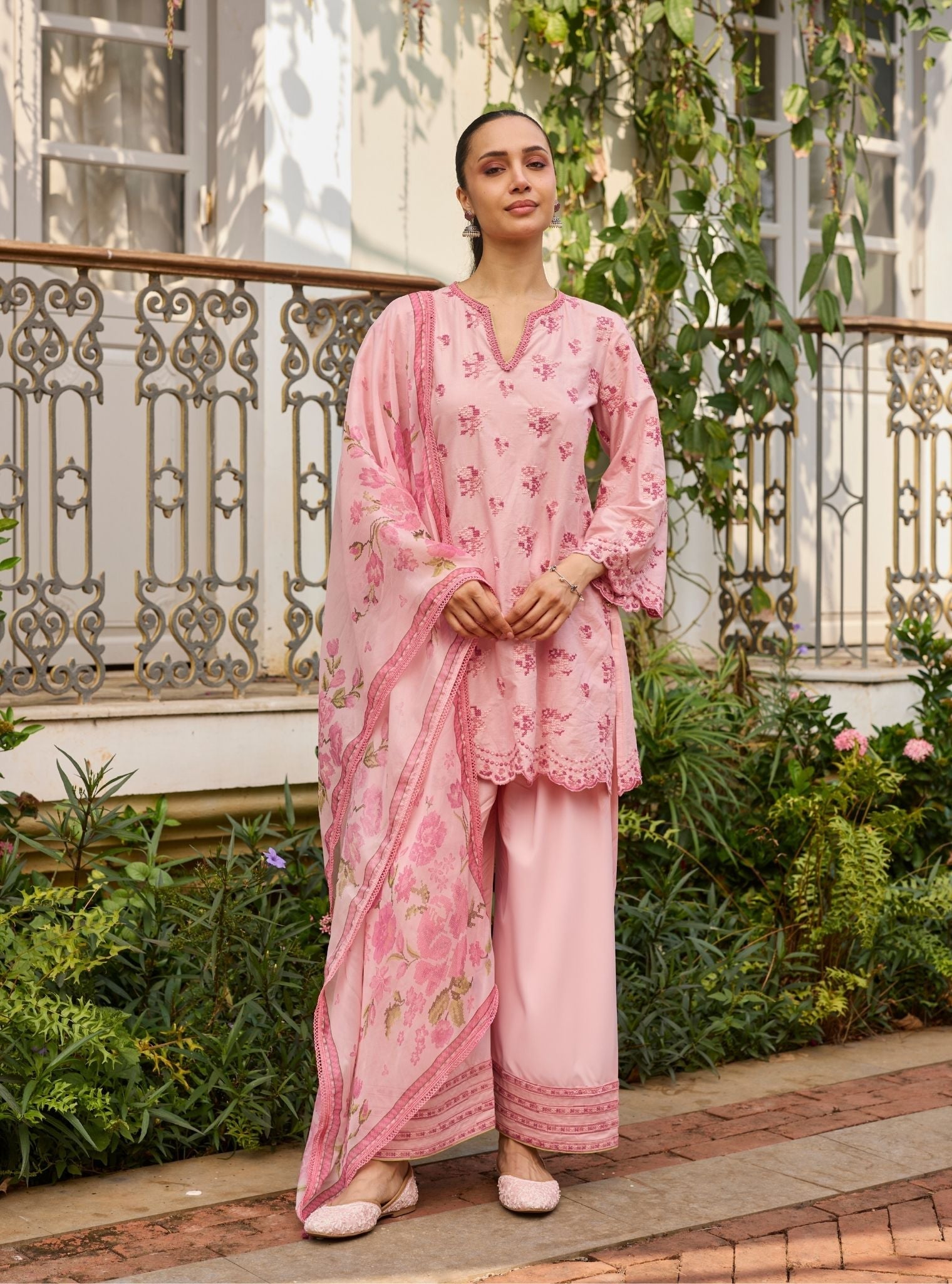 Aviya Supima Cotton Pink Kurta With Farshi Salwar