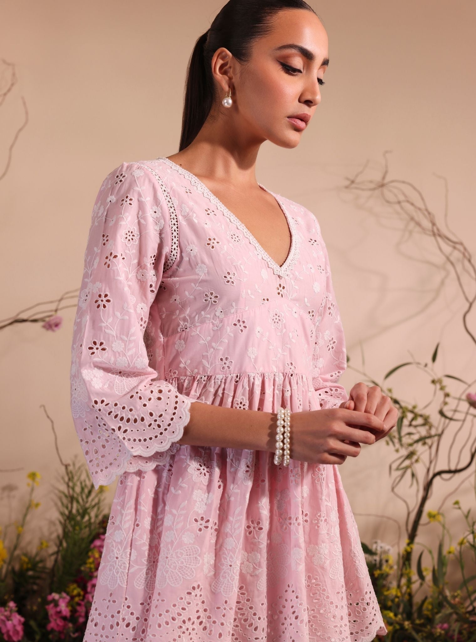 Mulmul Cotton Dica Light Pink Top With Mulmul Cotton Dica Light Pink Pant