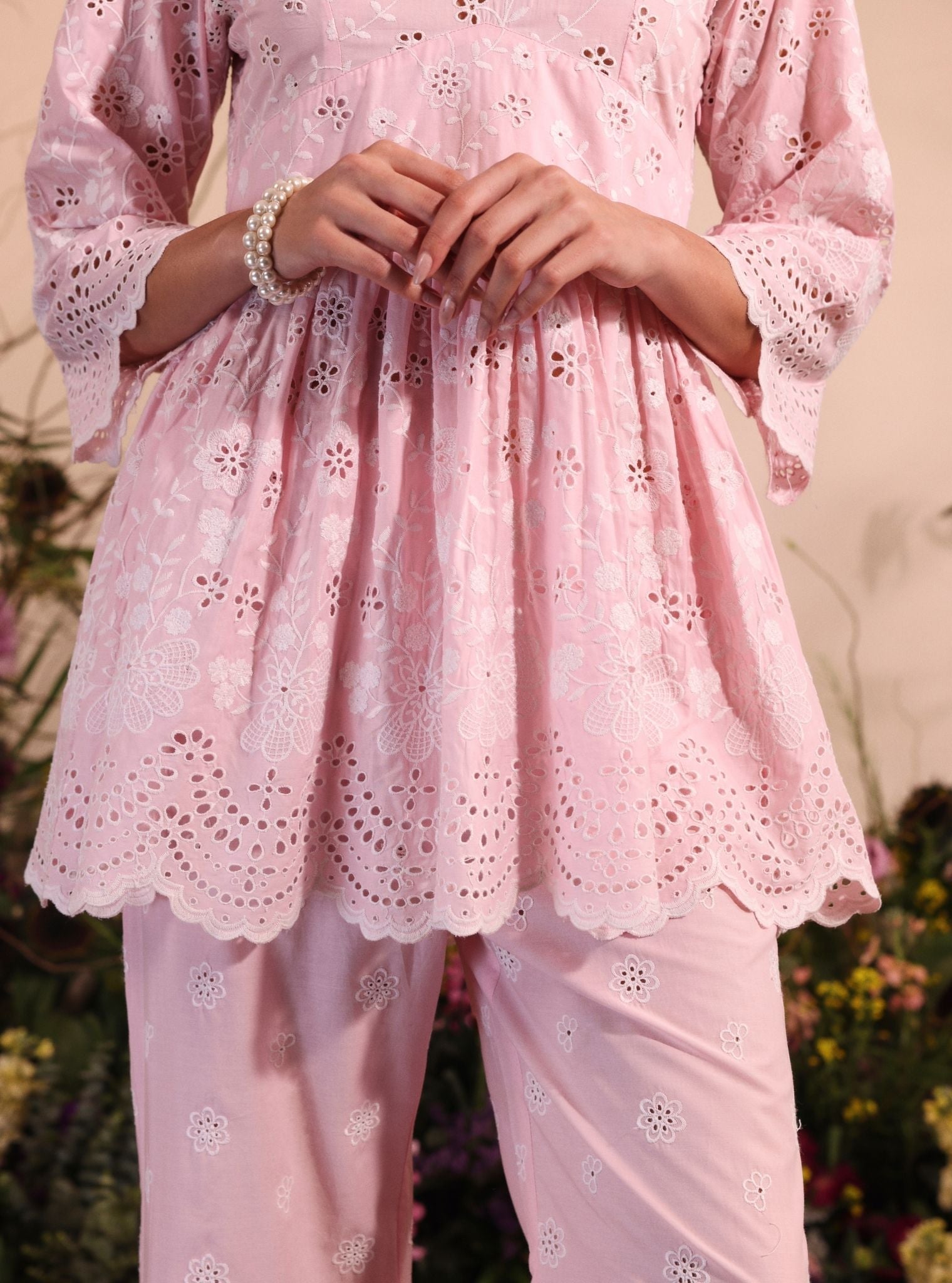 Mulmul Cotton Dica Light Pink Top With Mulmul Cotton Dica Light Pink Pant