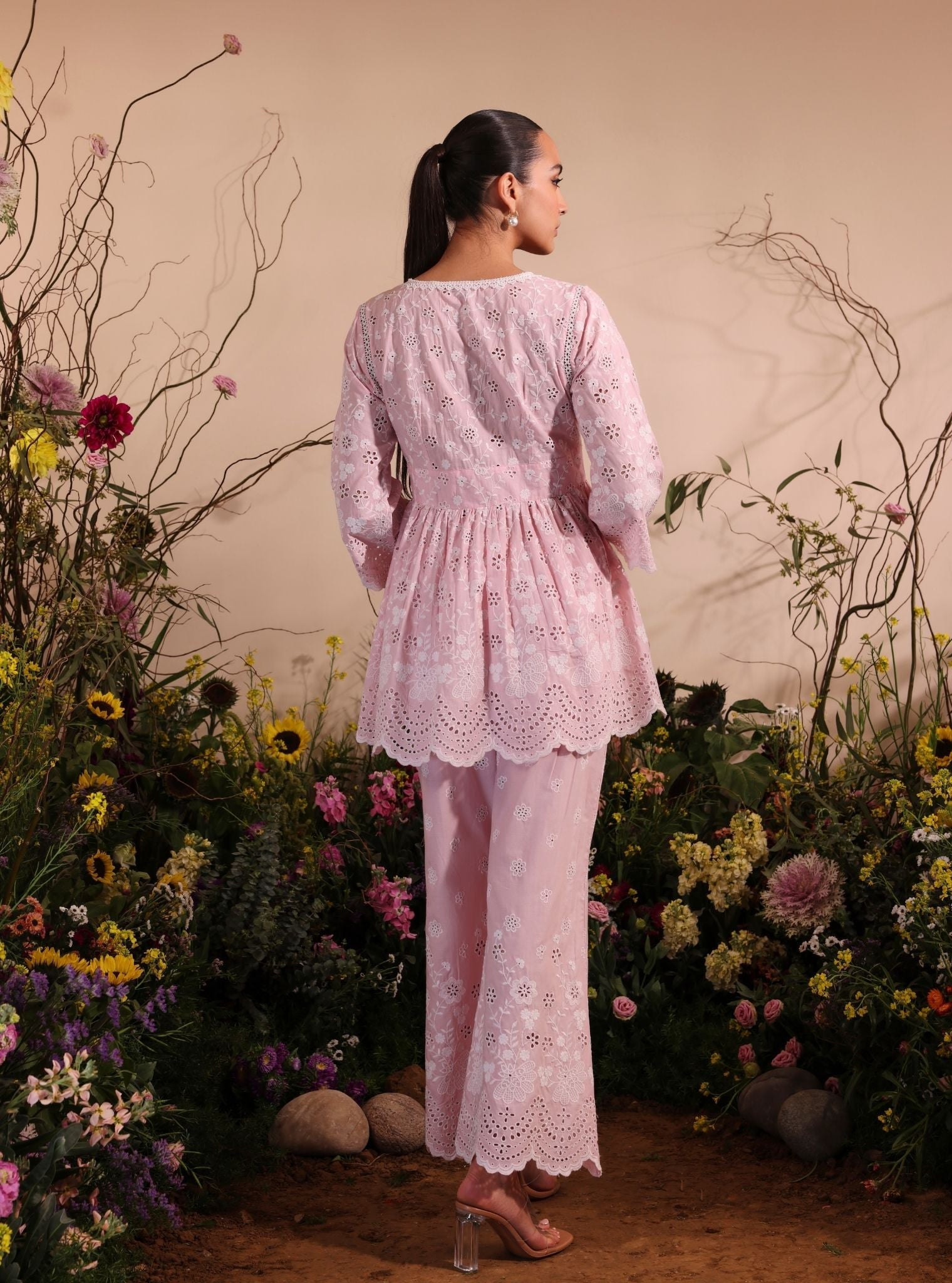 Mulmul Cotton Dica Light Pink Top With Mulmul Cotton Dica Light Pink Pant