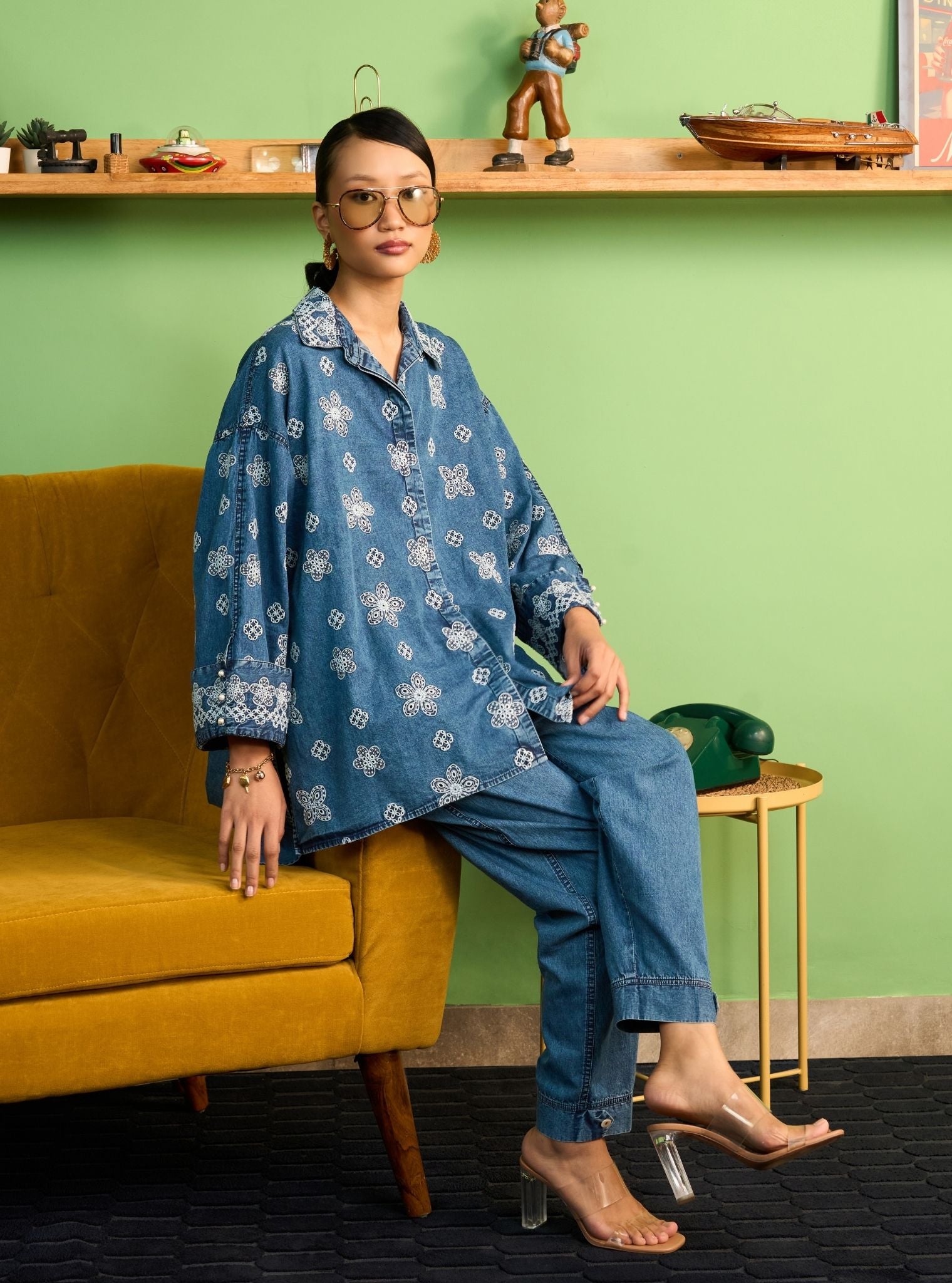 Veha Denim White Shirt Set