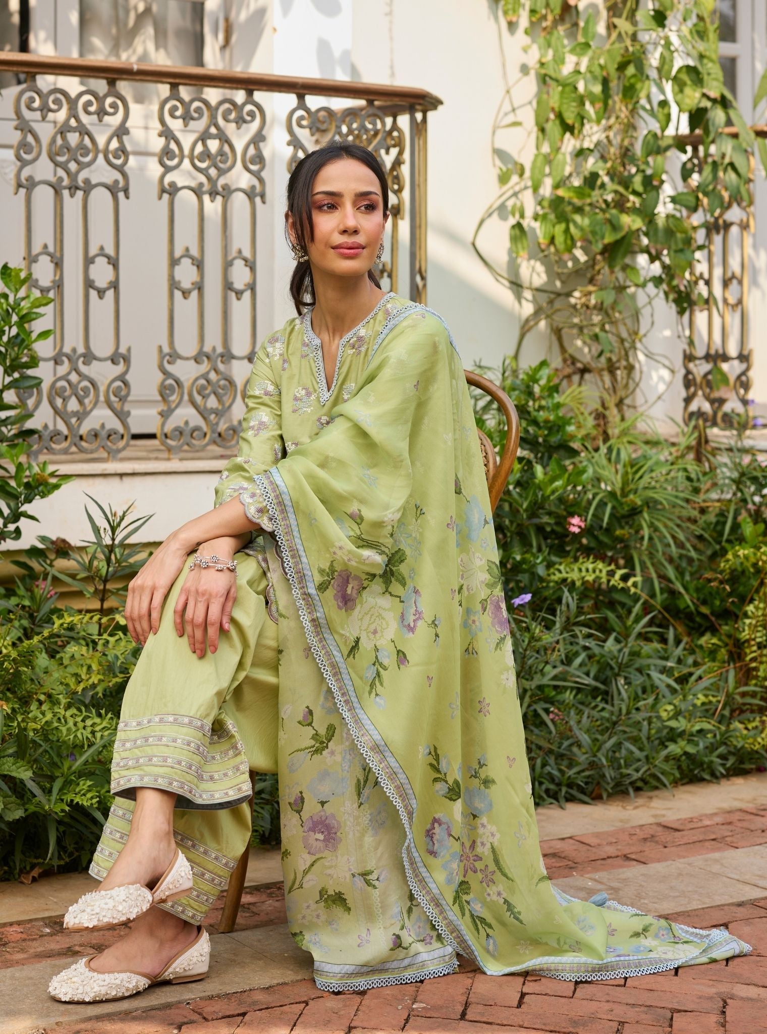 Aviya Supima Cotton Green Kurta With Farshi Salwar