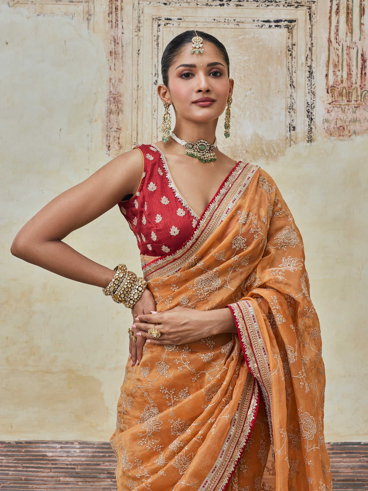 Parthi Lurex Organza Orange Saree with Raw Silk Blouse