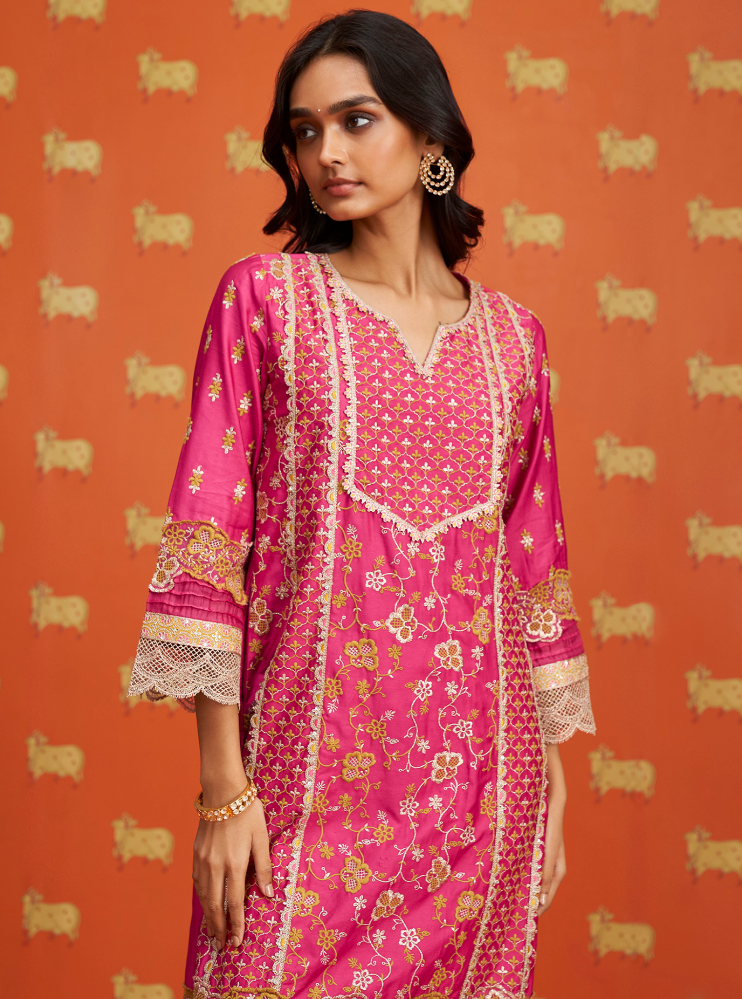 Anchali Pima Satin Fuschia Kurta Set