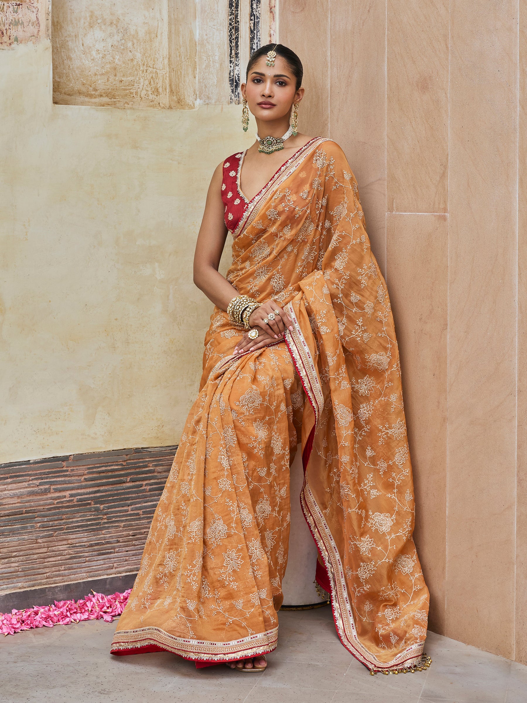 Parthi Lurex Organza Orange Saree