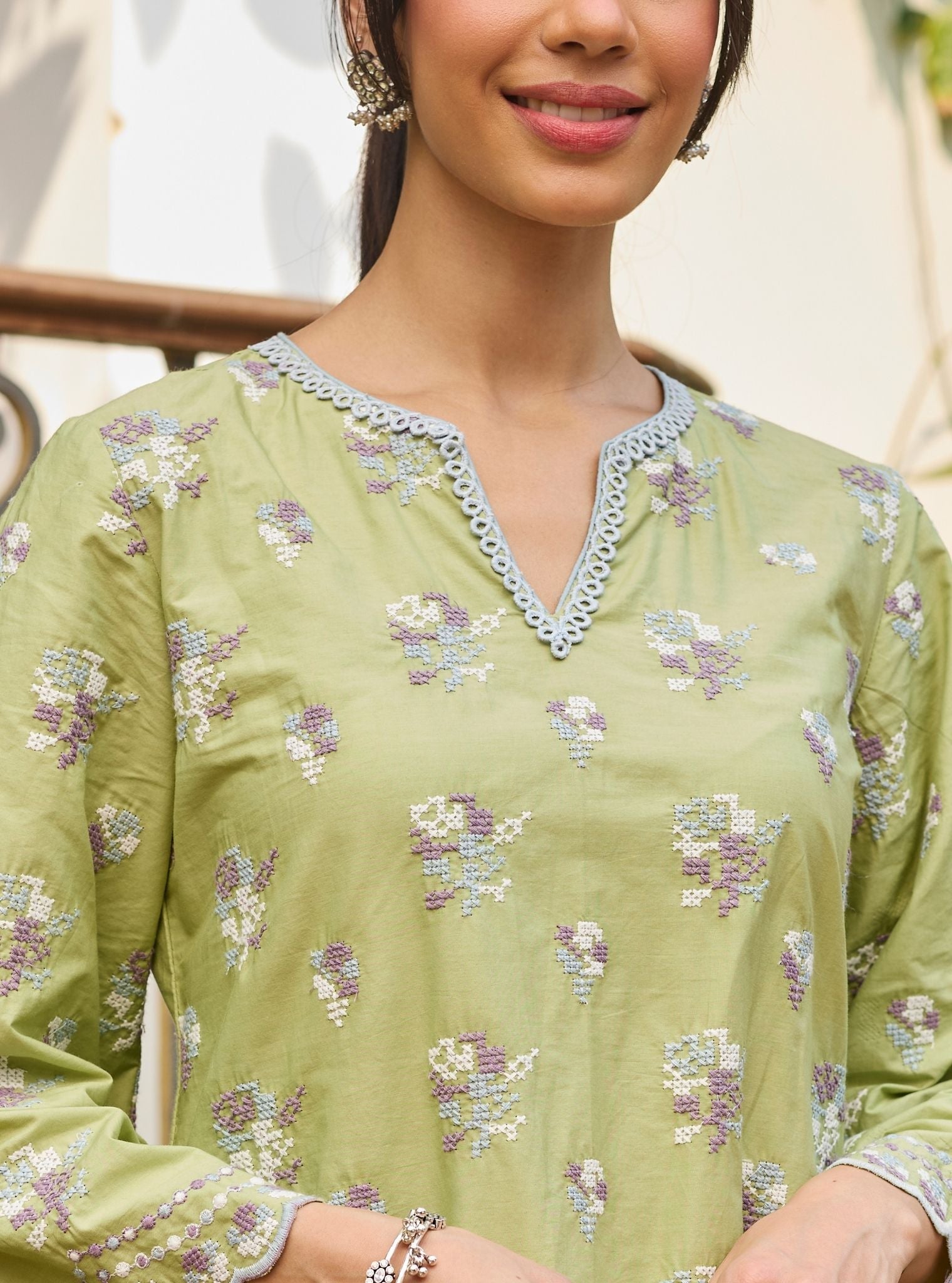 Aviya Supima Cotton Green Short Kurta Set