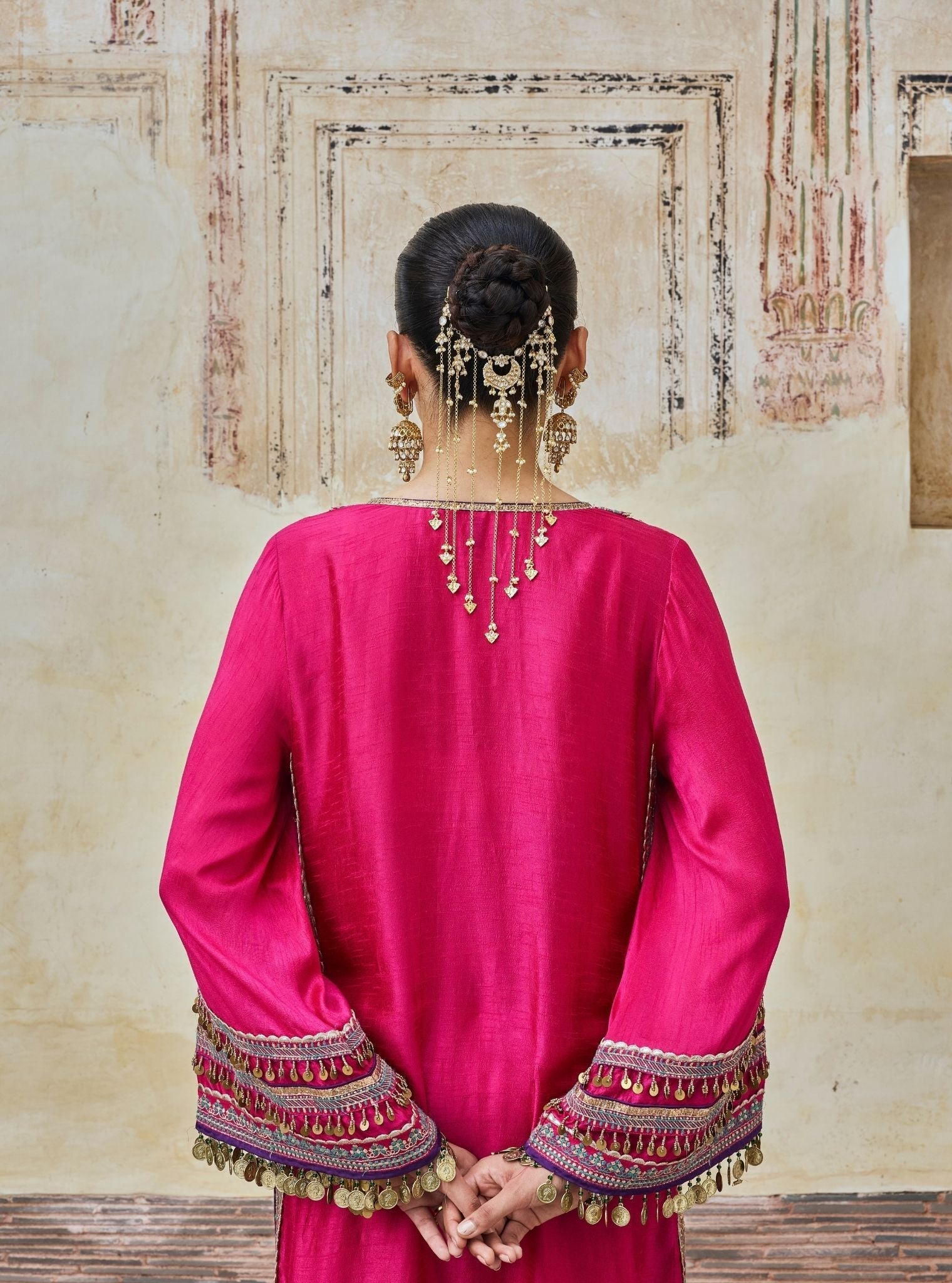 Shaabni Bemberg Raw Silk Fuchsia Kaftan Set