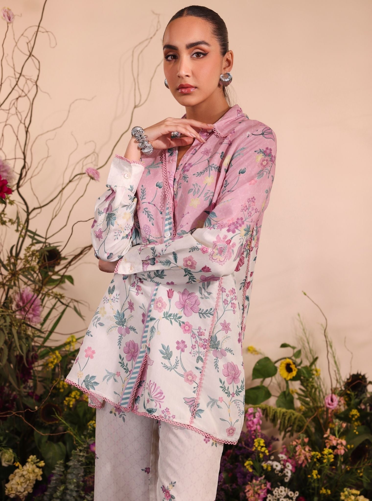 Mulmul Lawn Printed Oona Pink Shirt With Mulmul Lawn Printed Oona Pink Pant