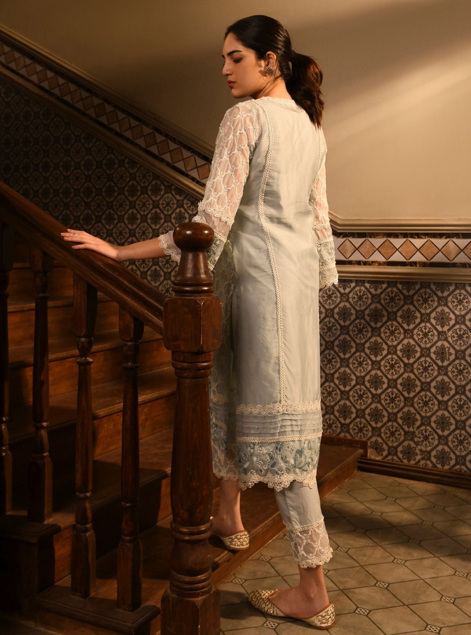 Cyra Organza Light Blue Kurta Set