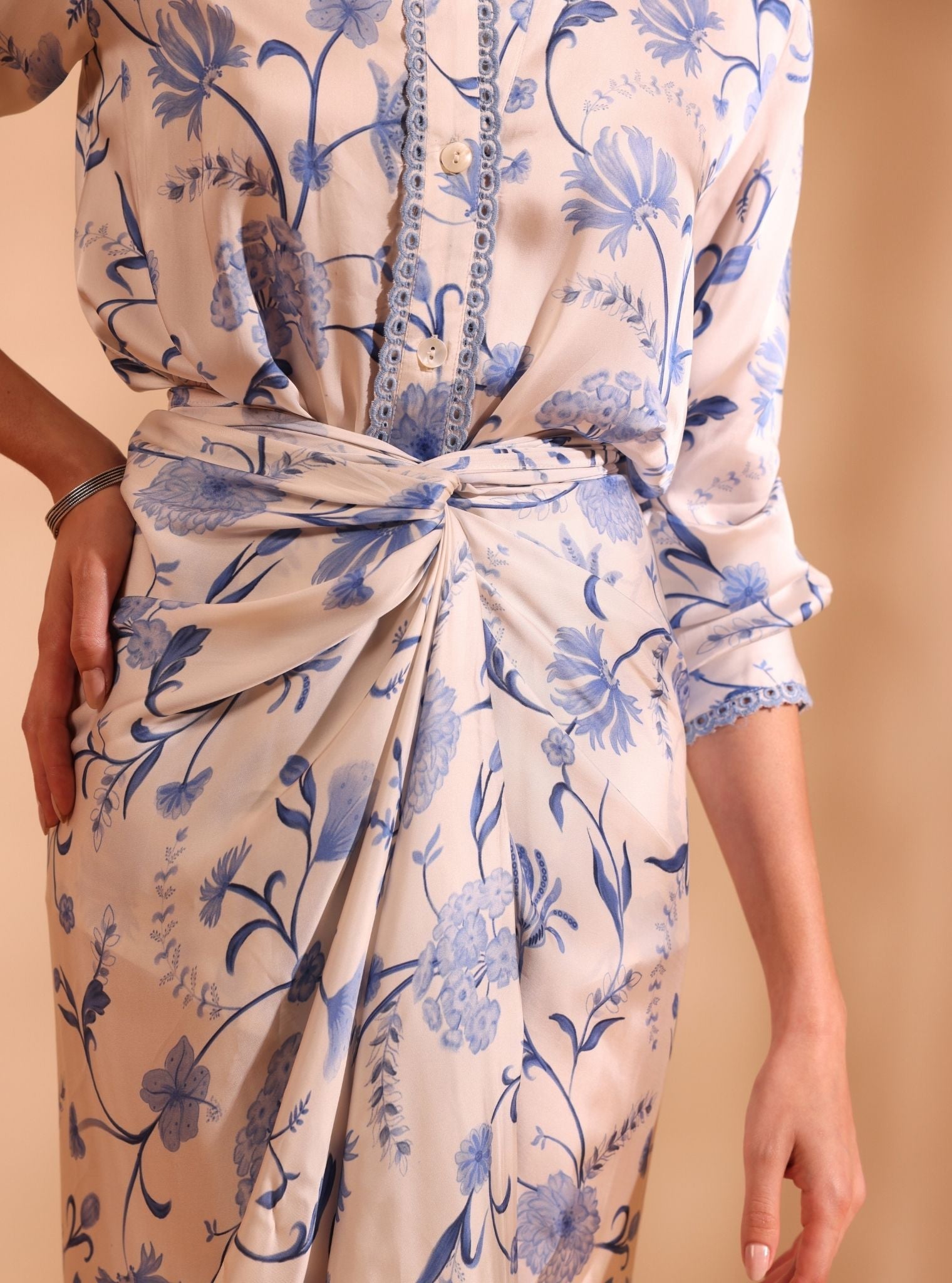 Mulmul Cupro Satin Printed Hasi Off White Shirt With Mulmul Cupro Satin Printed Hasi Off White Skirt