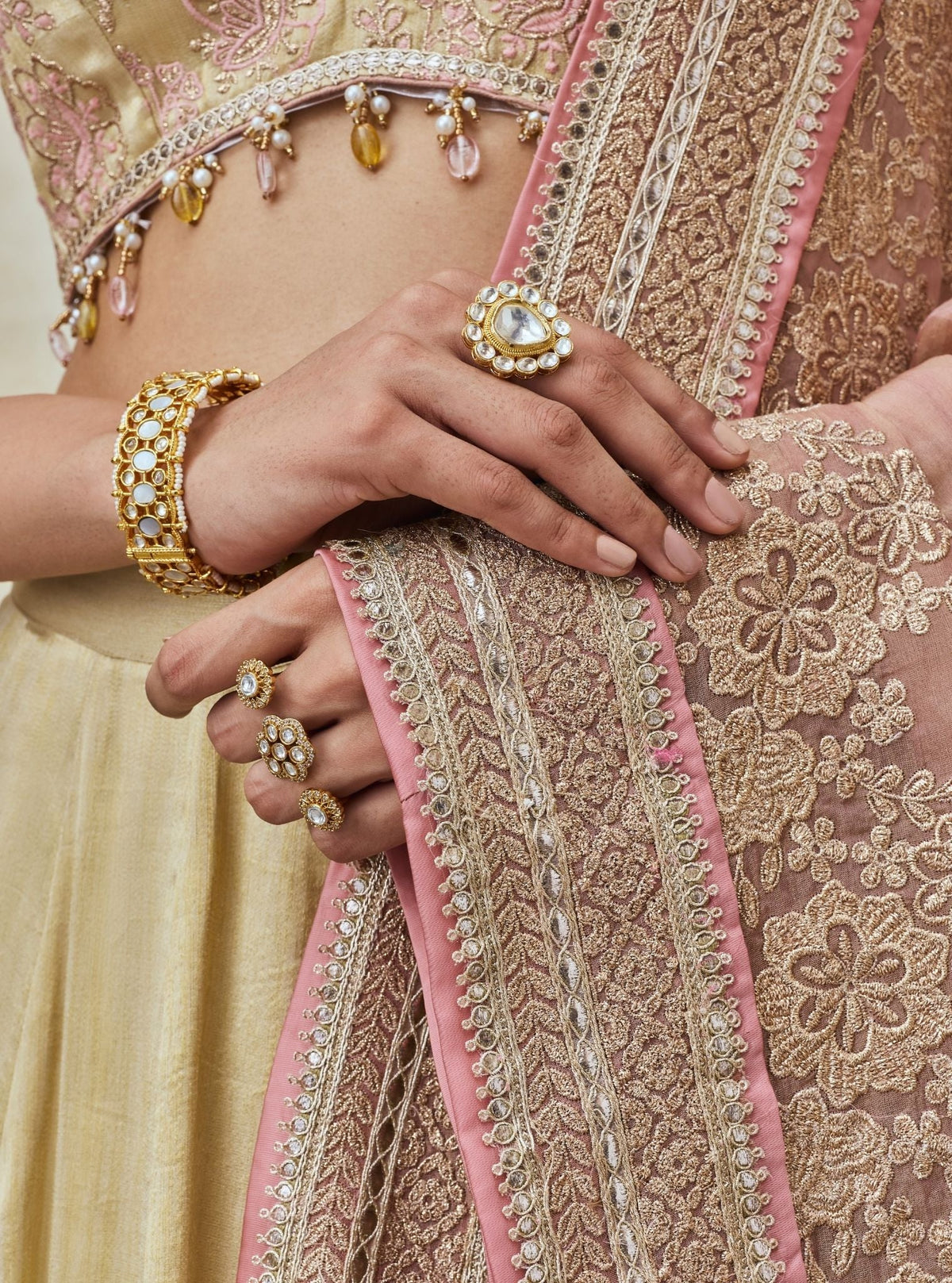Saawri Bemberg Giraffe White Gold Lehenga