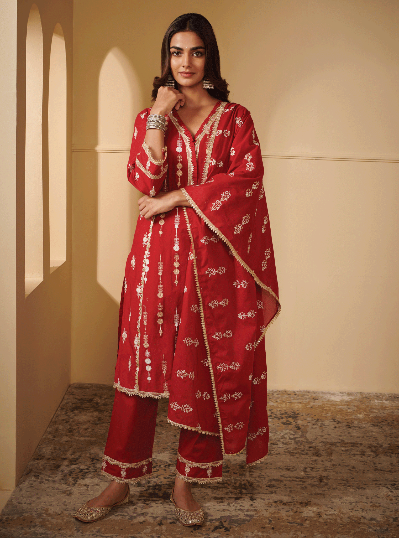Beki Supima Cotton Red Kurta Set