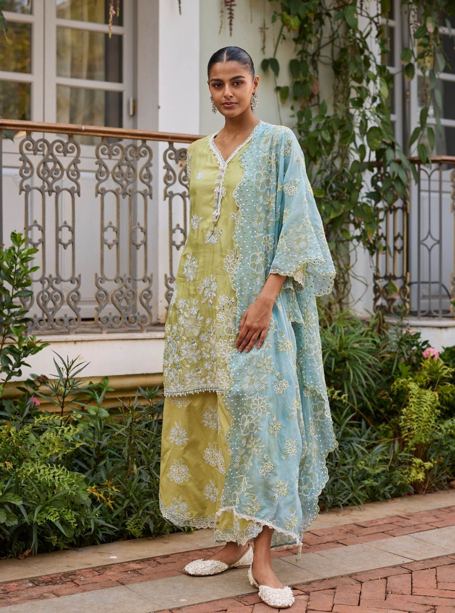 Lalo Organza Lime Kurta Set