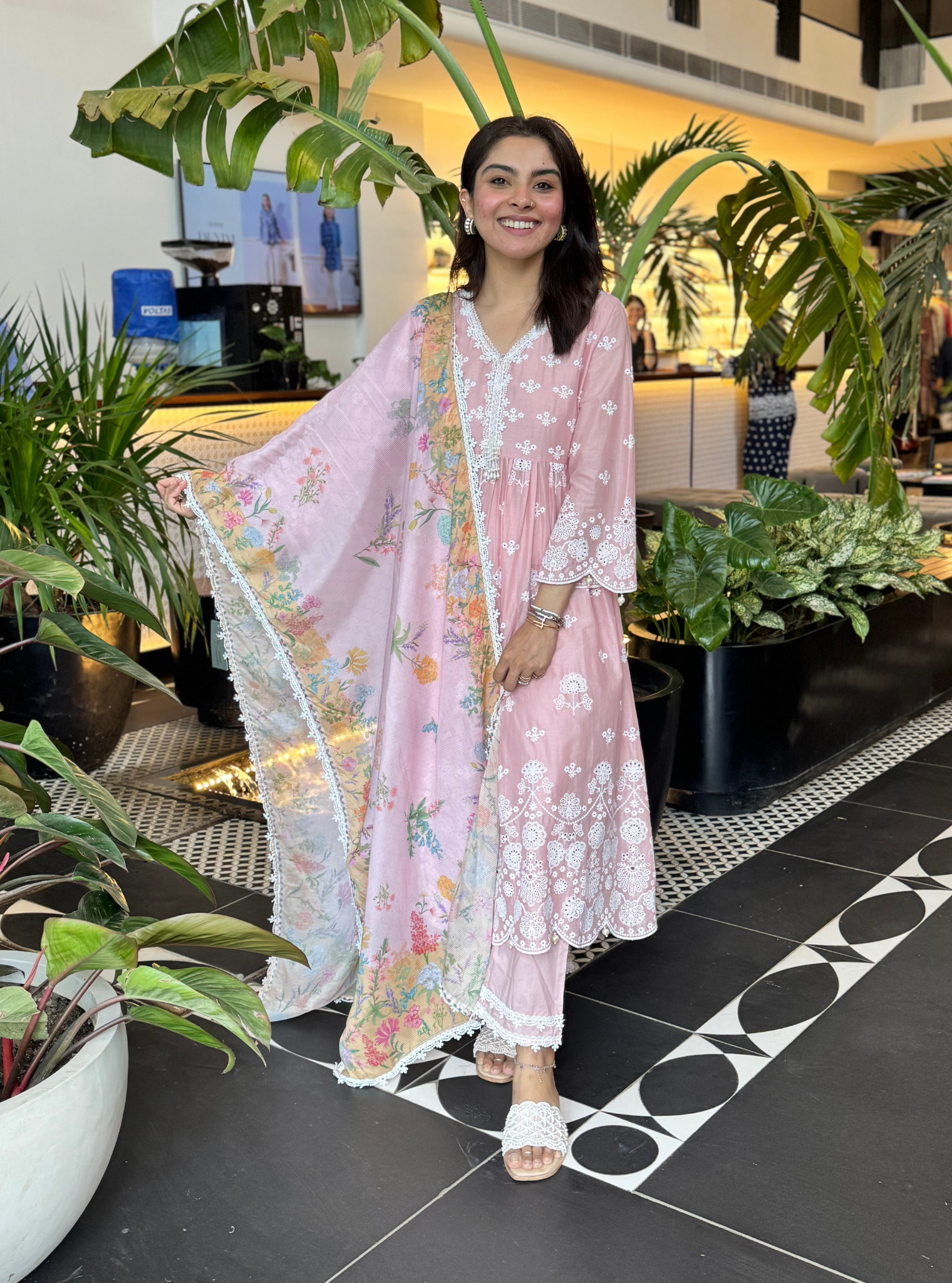 Nilan Supima Cotton Light Pink Anarkali Kurta Set