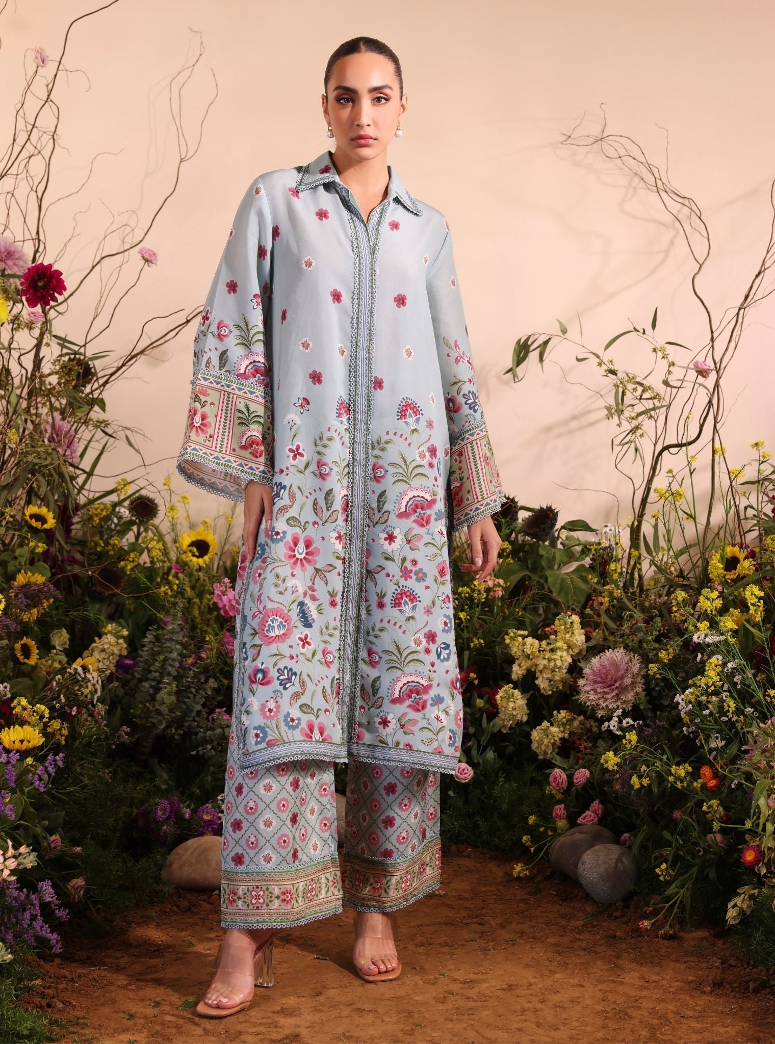 Mulmul Lawn Printed Cormac Blue Shirt With Mulmul Lawn Printed Cormac Blue Pant