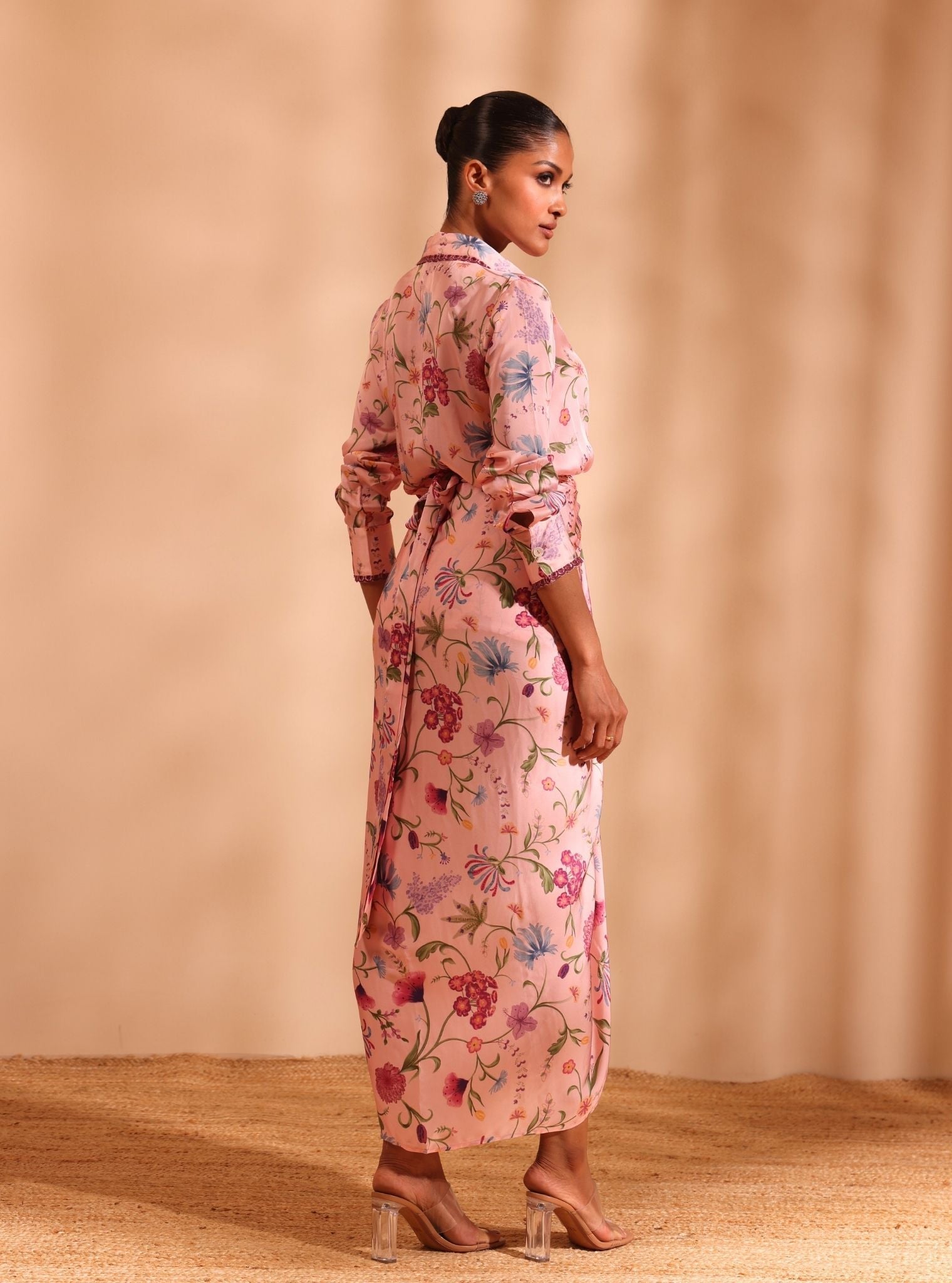 Mulmul Cupro Satin Printed Hasi Pink Shirt With Mulmul Cupro Satin Printed Hasi Pink Skirt