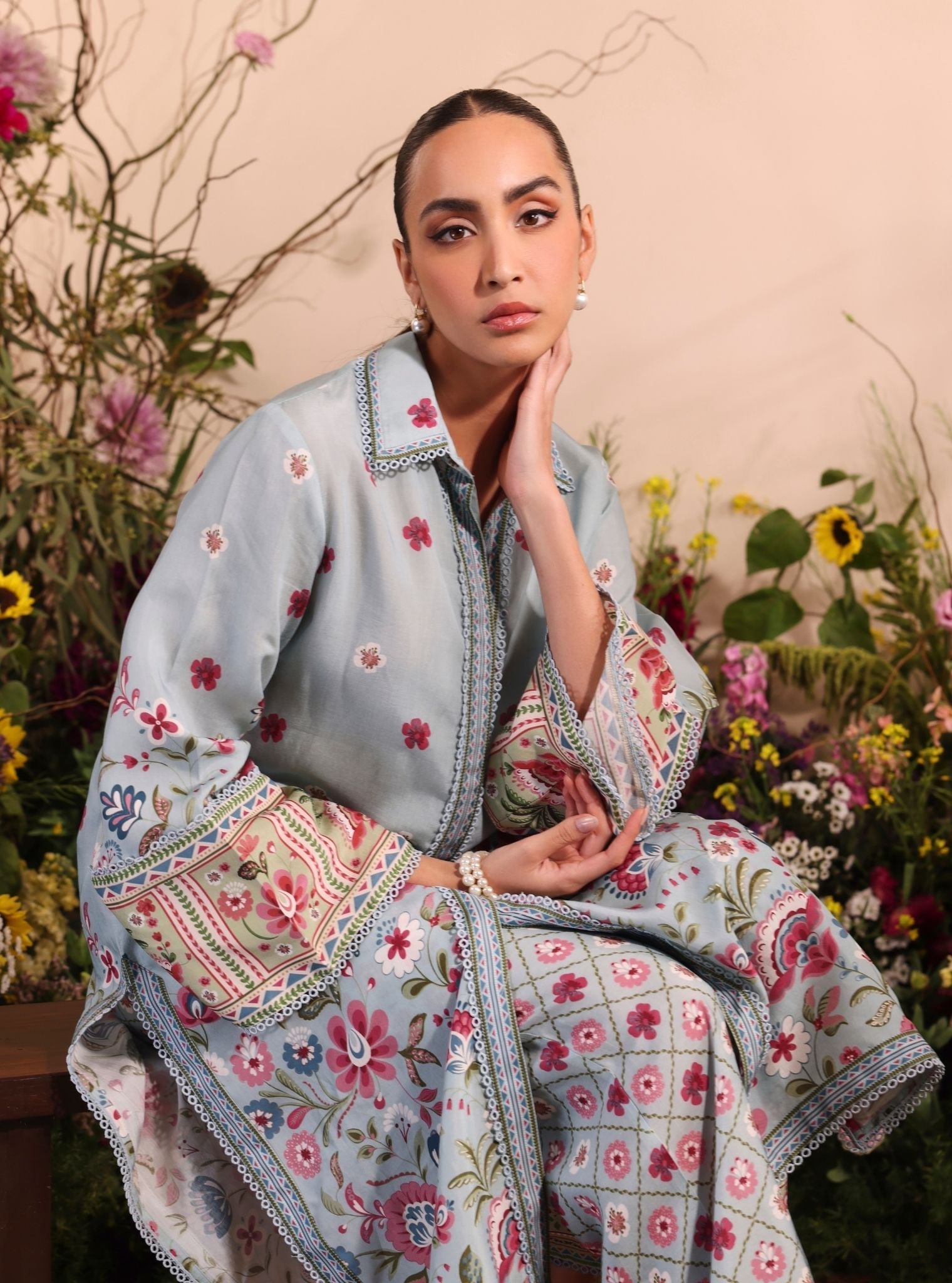 Mulmul Lawn Printed Cormac Blue Shirt With Mulmul Lawn Printed Cormac Blue Pant