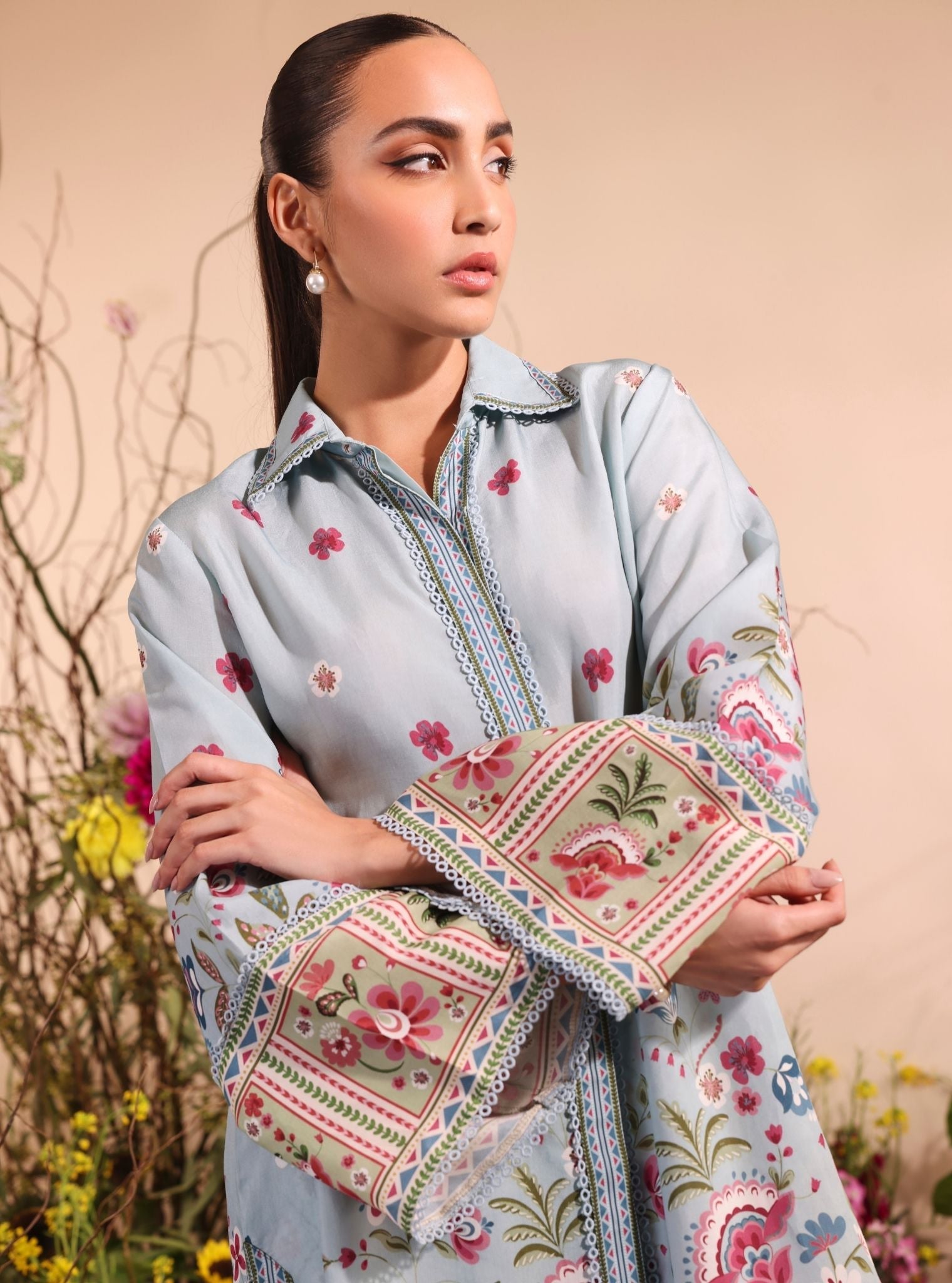 Mulmul Lawn Printed Cormac Blue Shirt With Mulmul Lawn Printed Cormac Blue Pant