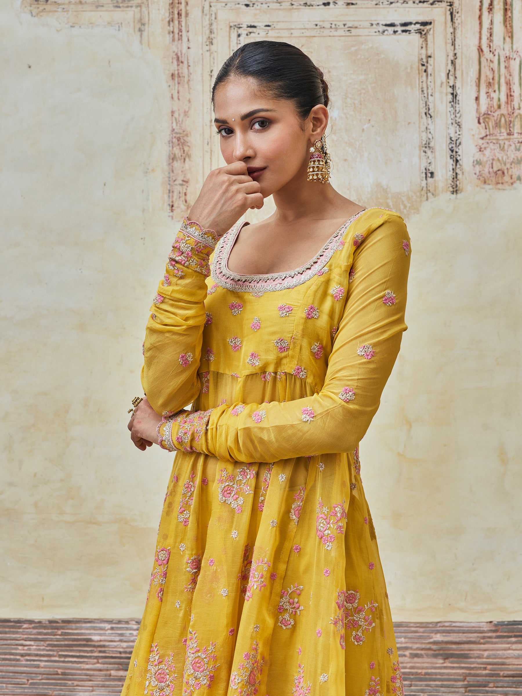 Dhwani Lurex Organza Yellow Anarkali Set