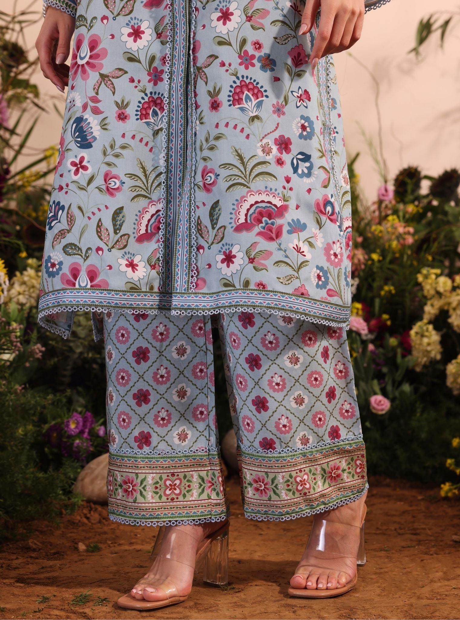 Mulmul Lawn Printed Cormac Blue Shirt With Mulmul Lawn Printed Cormac Blue Pant