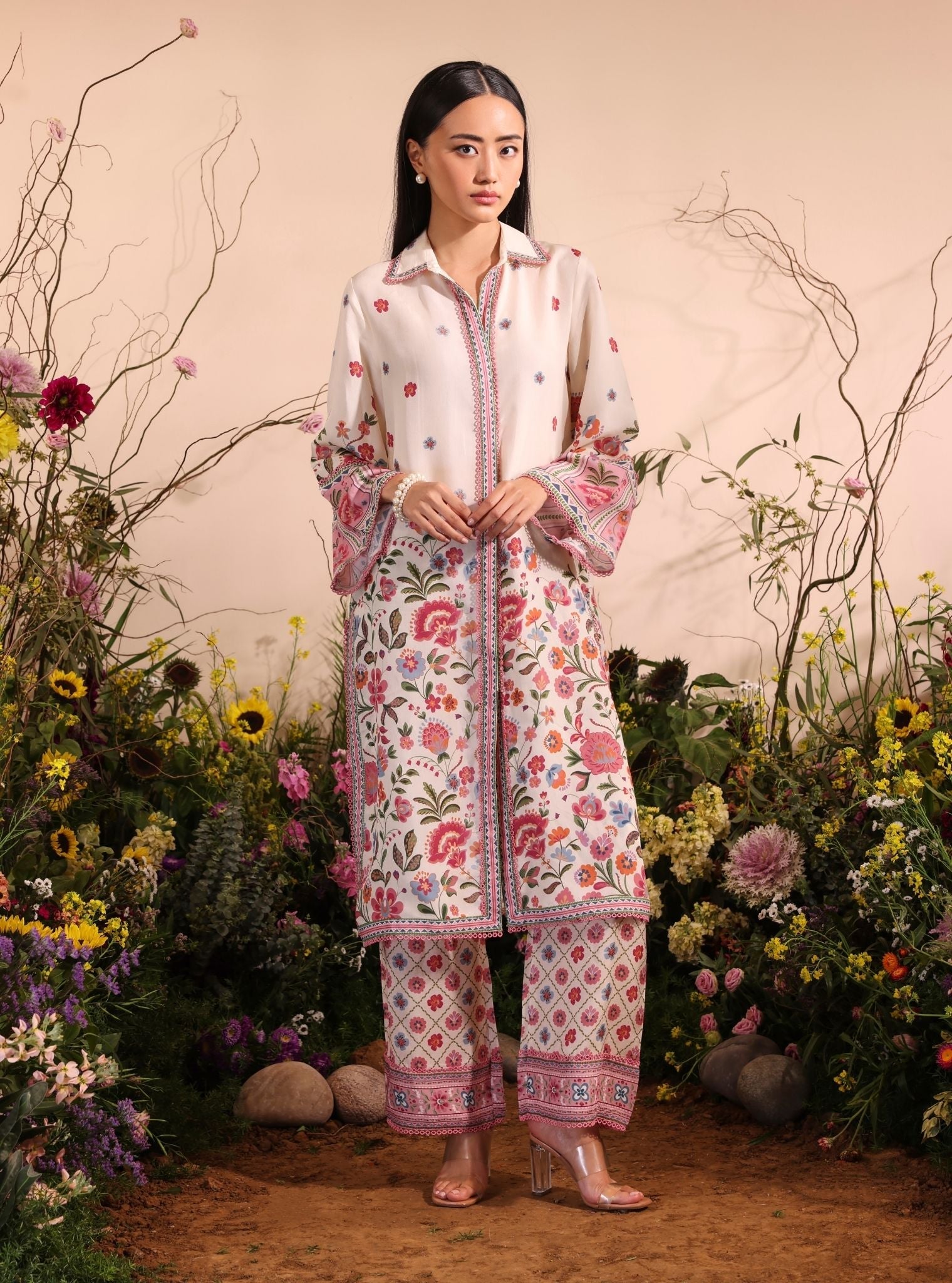 Mulmul Lawn Printed Cormac White Shirt With Mulmul Lawn Printed Cormac White Pant