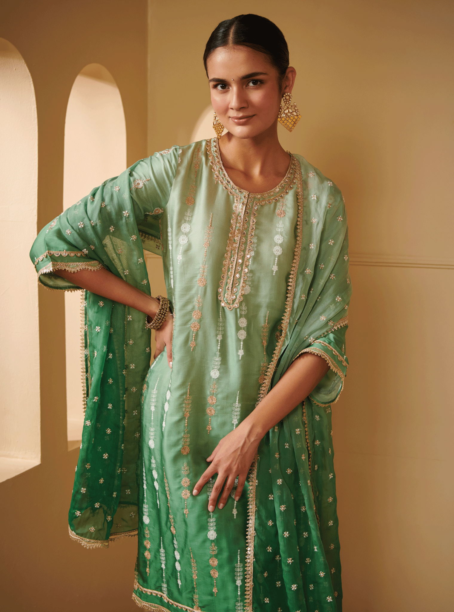 Mulmul Supima Cotton Enya Green Dupatta