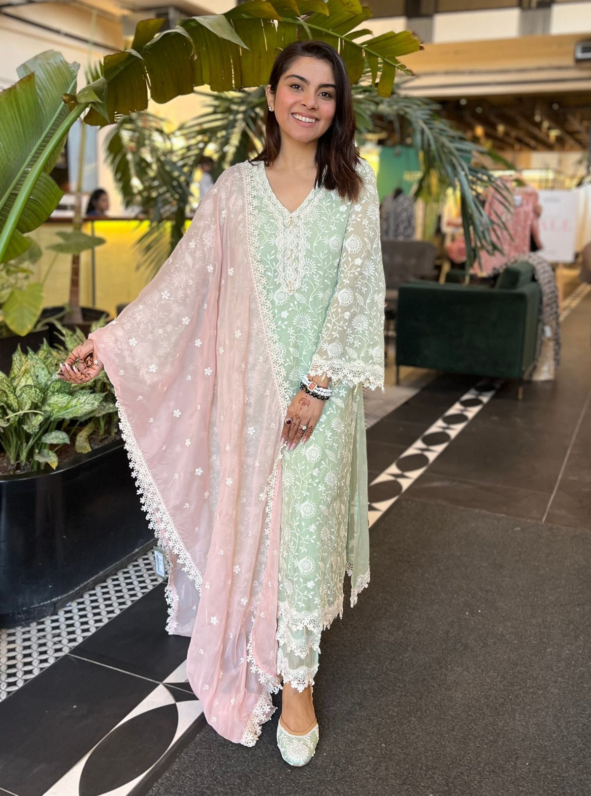 Hillary Organza Green Kurta Set