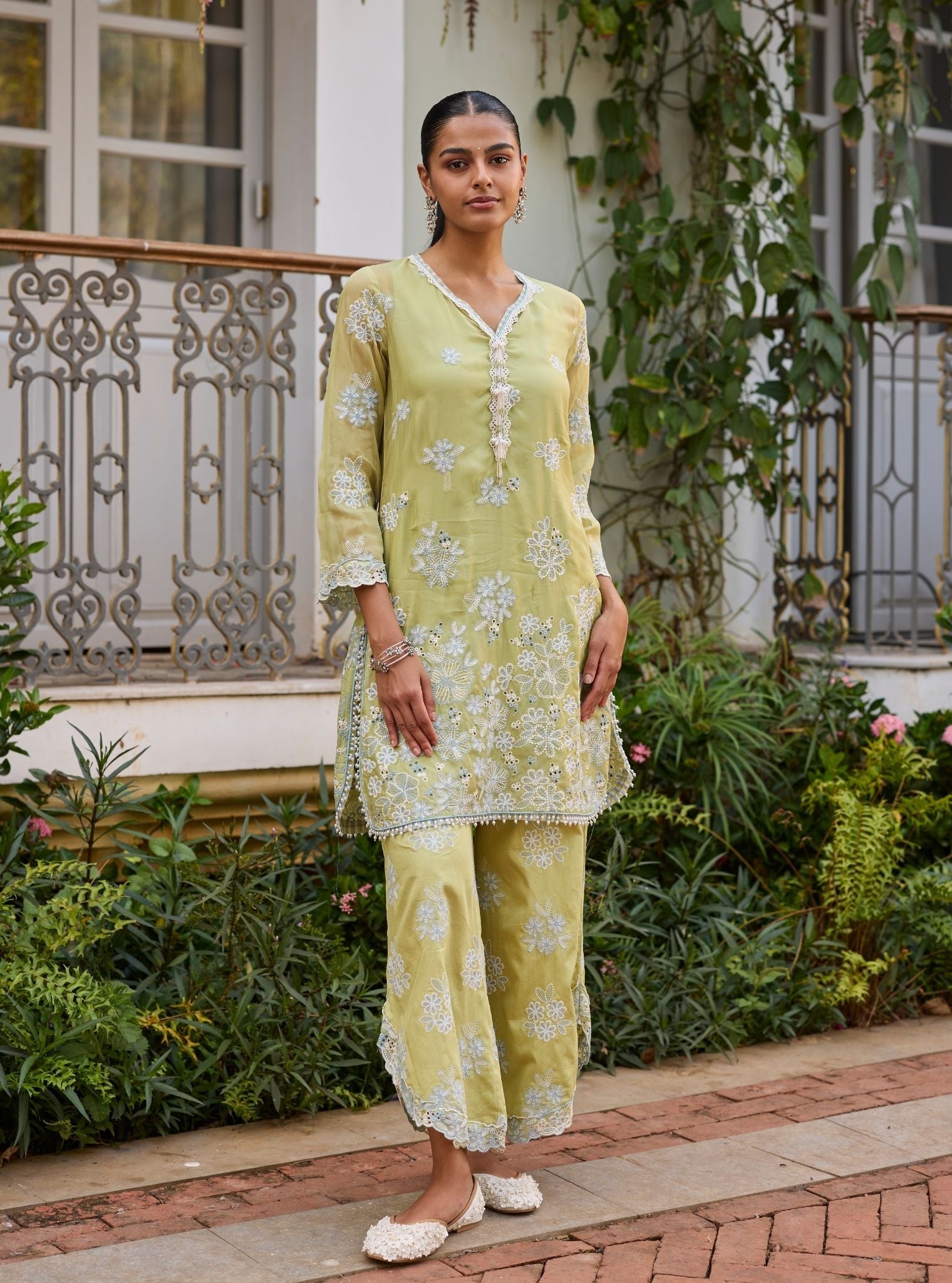 Lalo Organza Lime Kurta Set